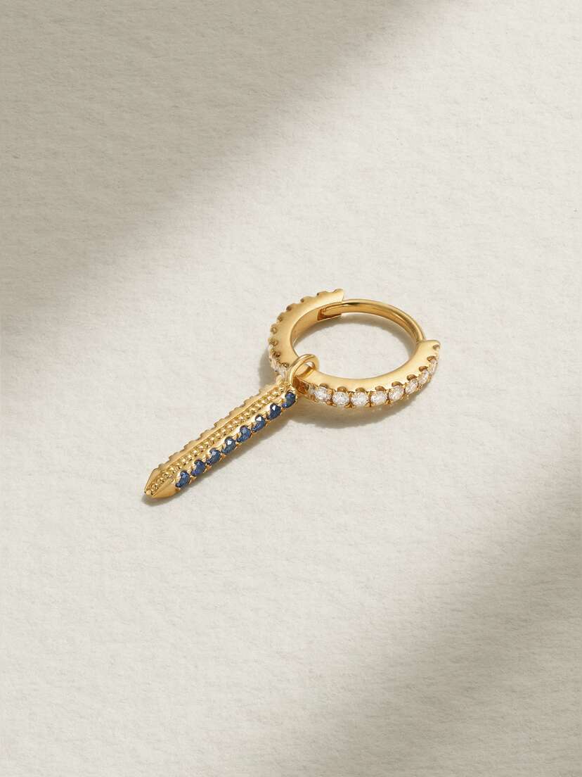 MARIA TASH Eternity Bar 6.5mm 18-karat Gold, Diamond And Sapphire Single Hoop Earring