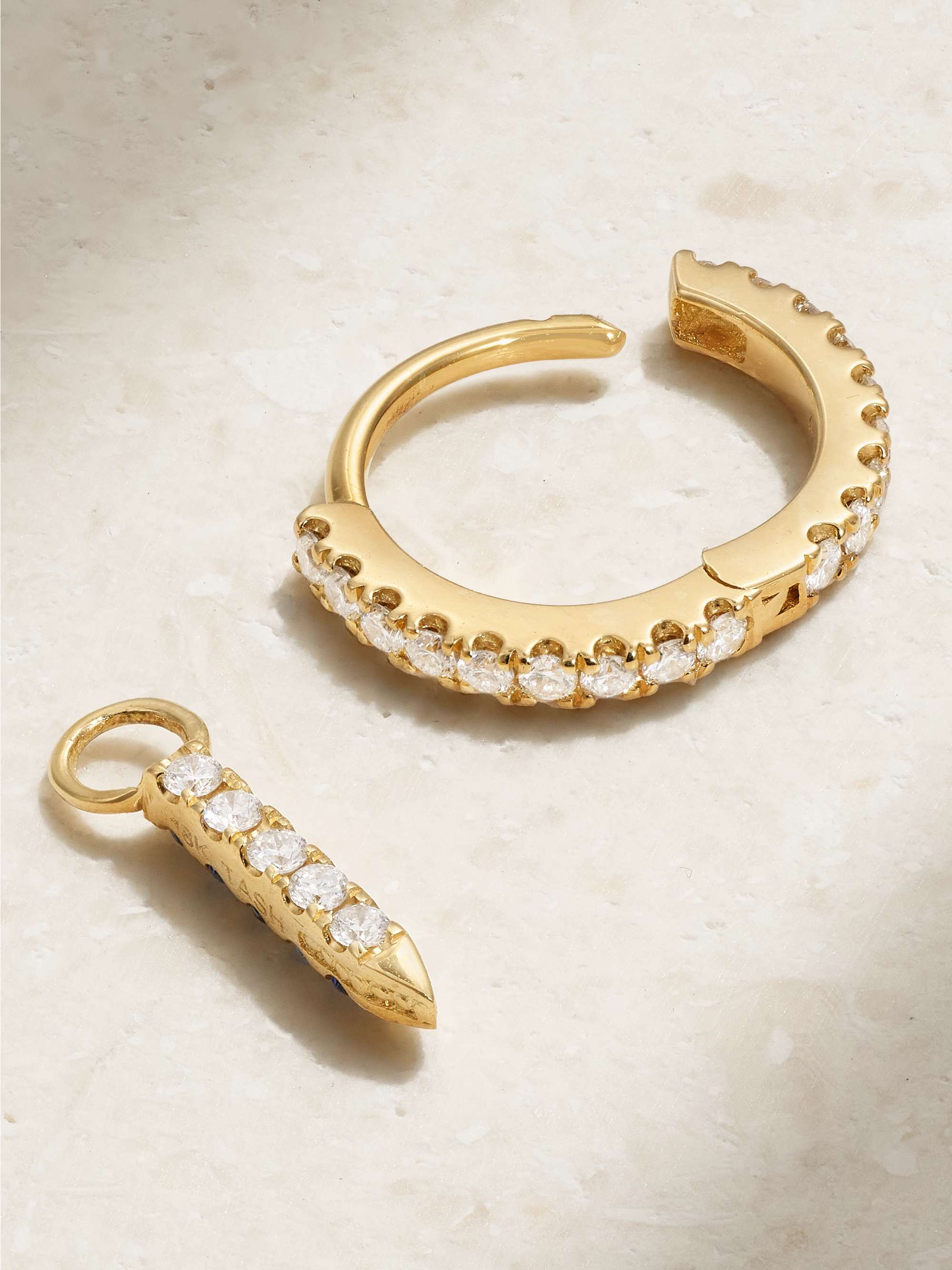 MARIA TASH Eternity Bar 6.5mm 18-karat gold, diamond and sapphire single hoop earring
