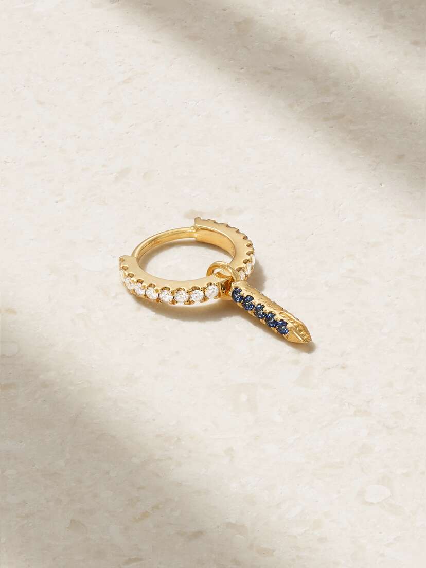 MARIA TASH Eternity Bar 6.5mm 18-karat Gold, Diamond And Sapphire Single Hoop Earring