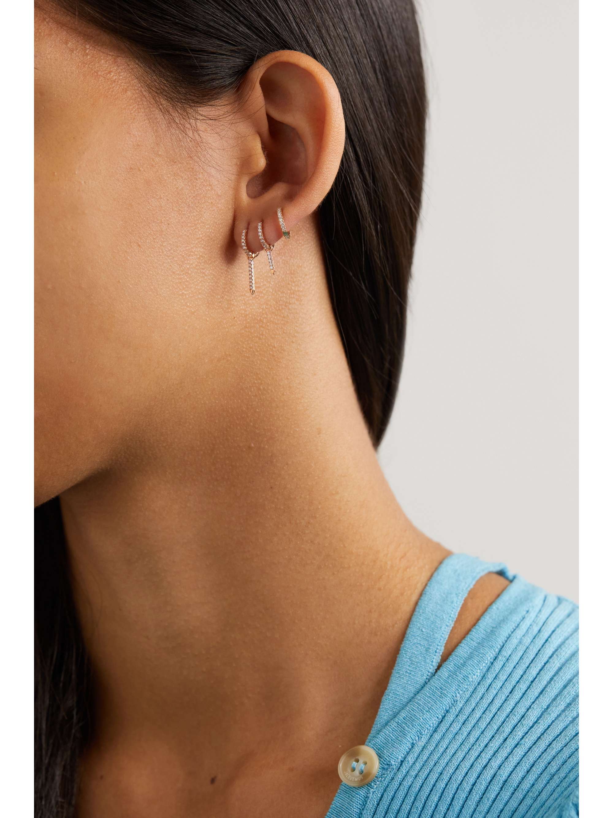 MARIA TASH Eternity Bar 6.5mm 18-karat rose gold diamond single hoop earring