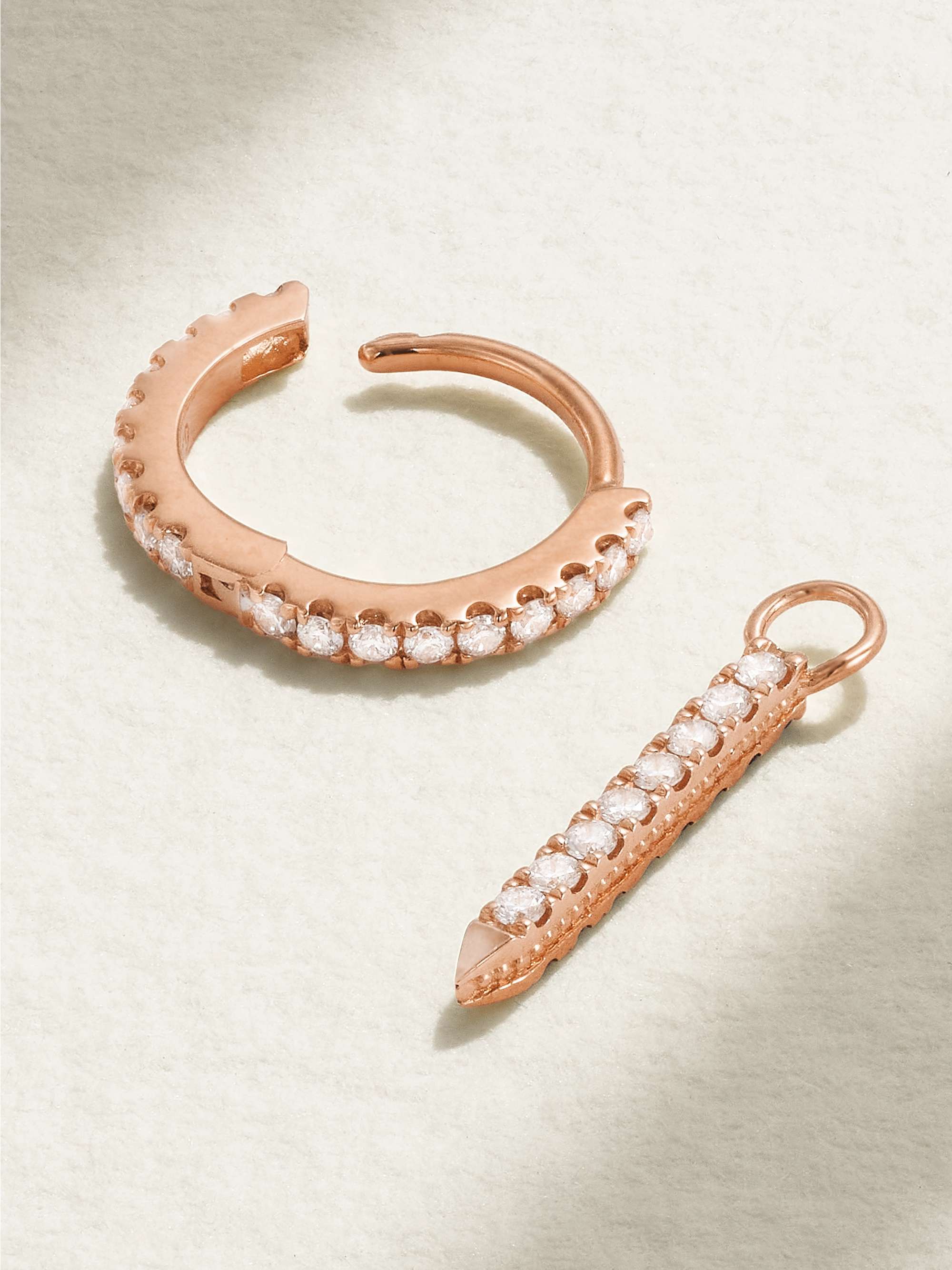 MARIA TASH Eternity Bar 18K 玫瑰金、钻石、蓝宝石单只耳环（6.5 毫米）