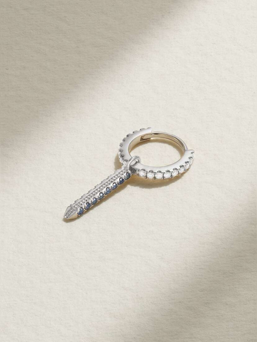 MARIA TASH Eternity Bar 6.5mm 18-karat White Gold, Diamond And Sapphire Single Hoop Earring