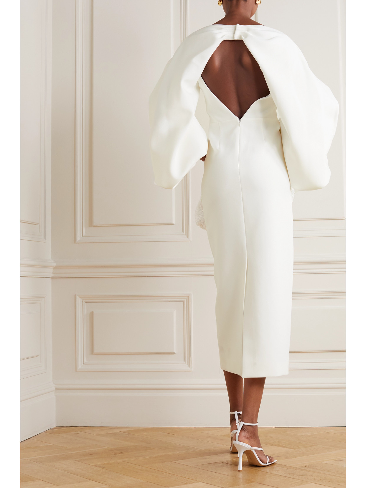 Roksanda Garance Open-back Faux Pearl-embellished Crepe Midi Dress In White