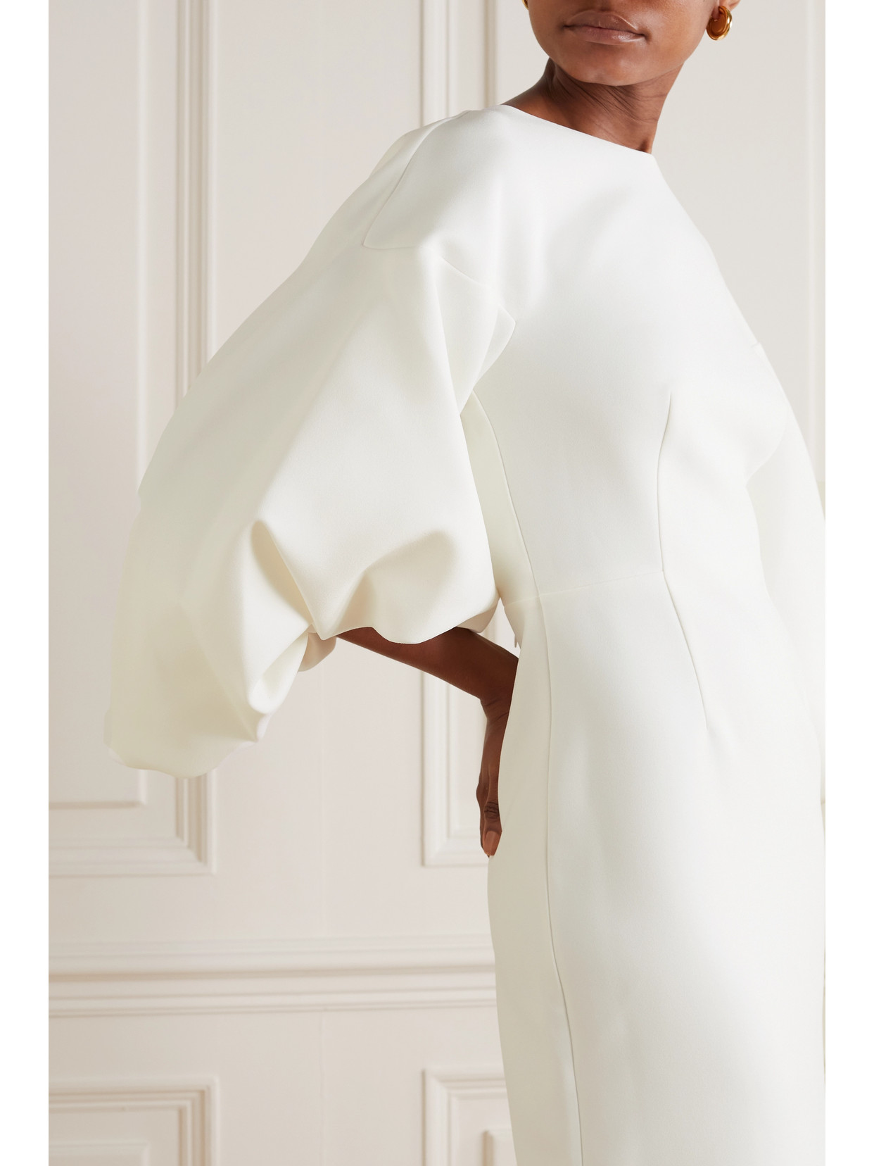 ROKSANDA GARANCE OPEN-BACK FAUX PEARL-EMBELLISHED CREPE MIDI DRESS
