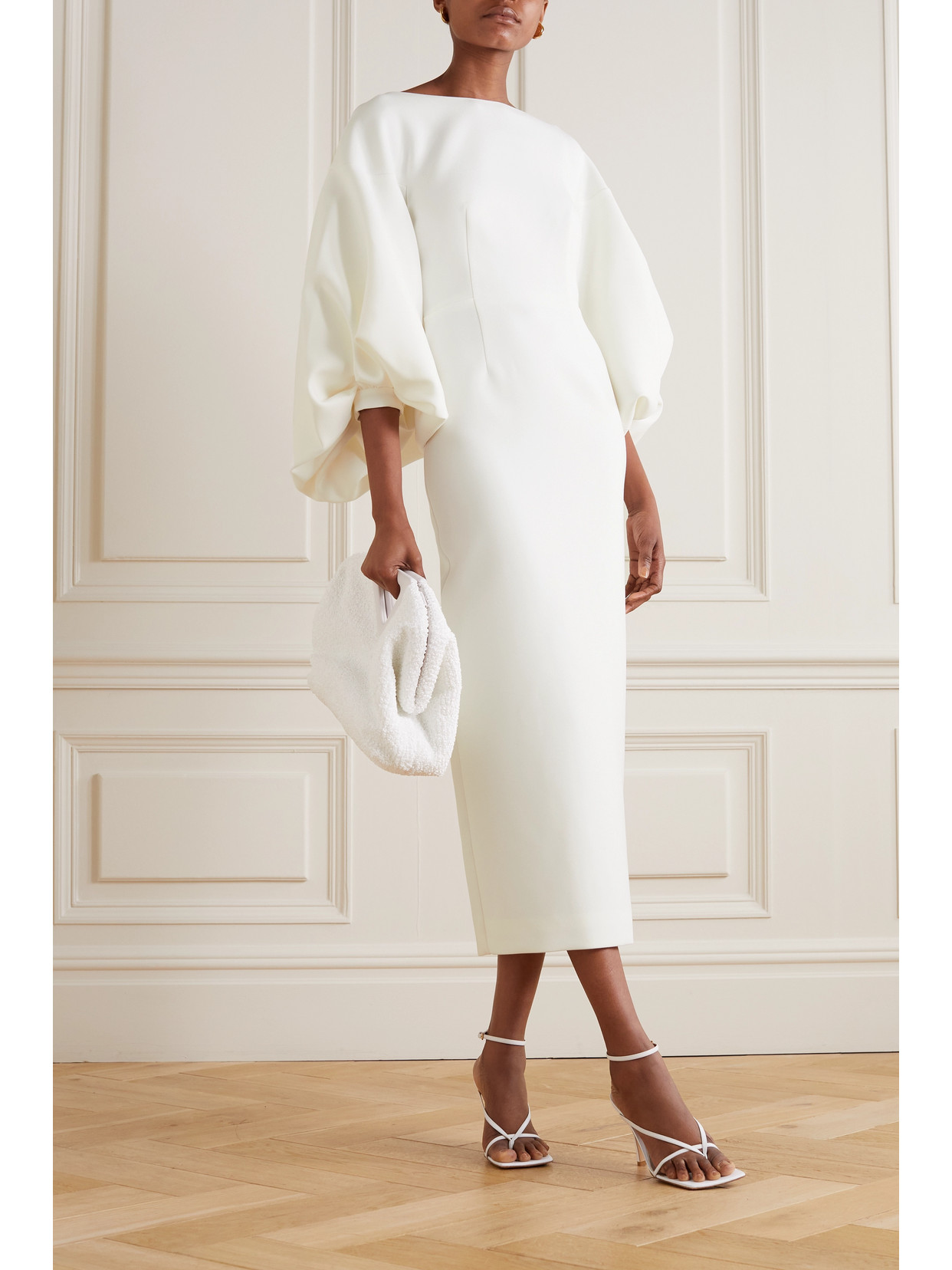 Roksanda Garance Open-back Faux Pearl-embellished Crepe Midi Dress In White