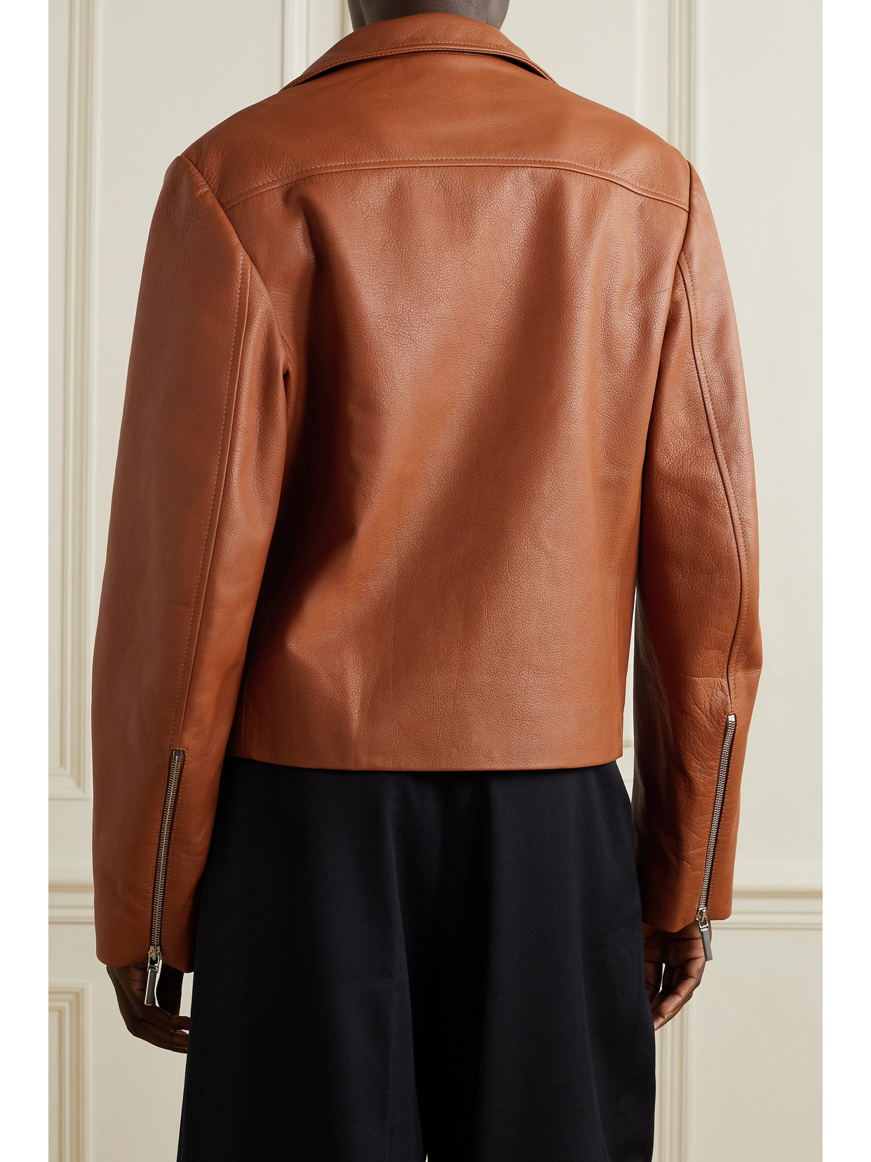 Textured-Leather Biker Jacket