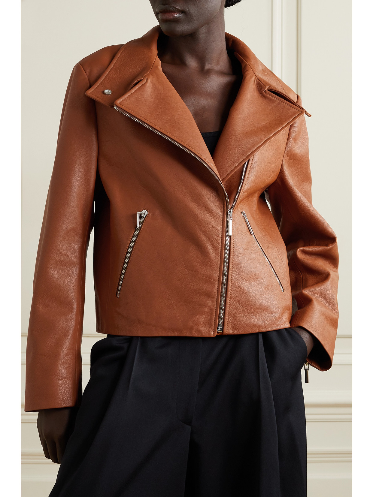 Textured-Leather Biker Jacket