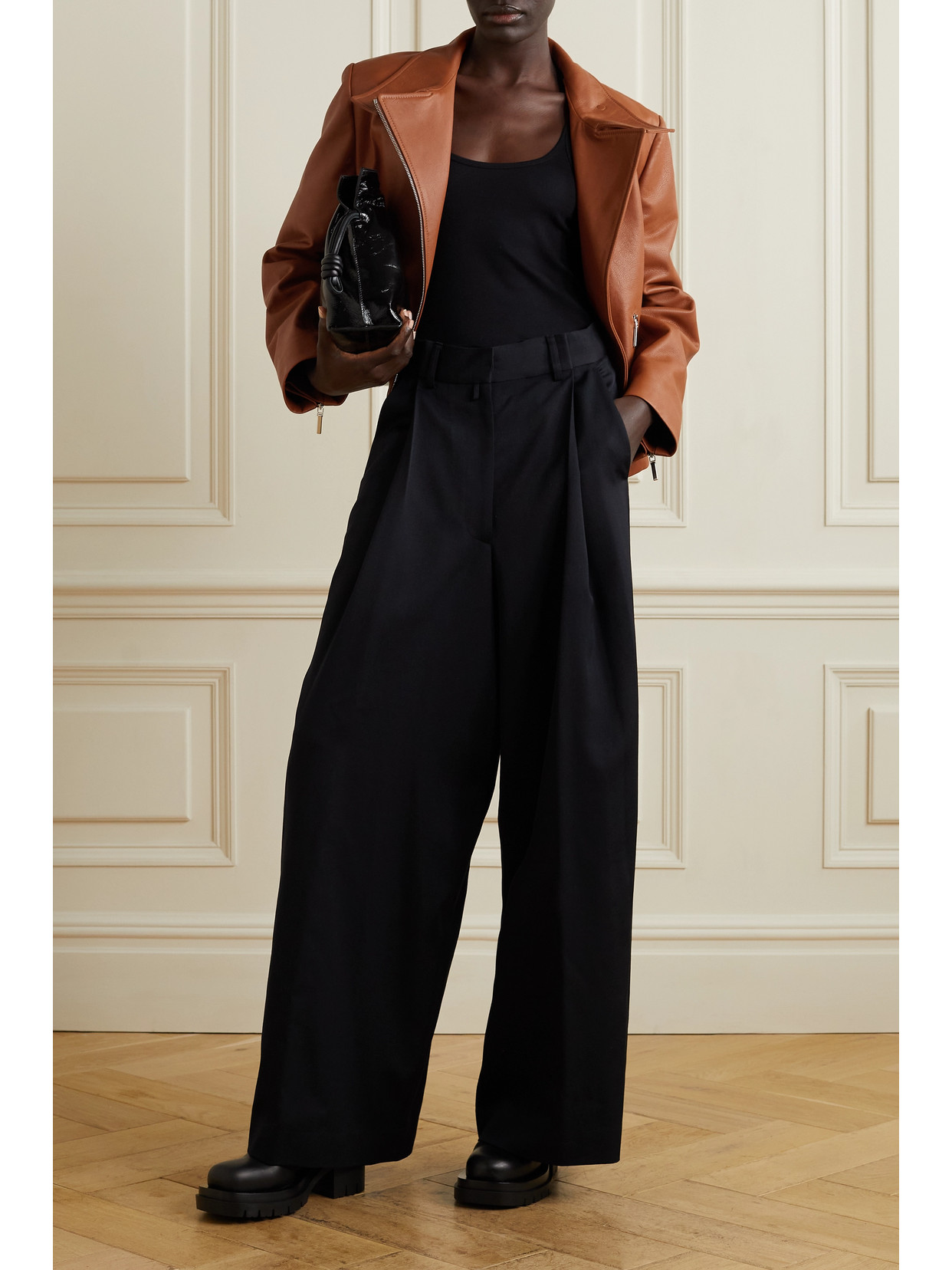 Textured-Leather Biker Jacket
