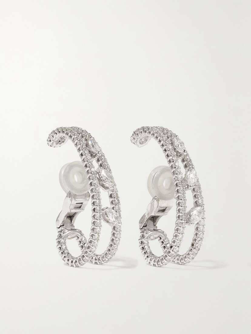 YEPREM 18-karat White Gold Diamond Clip Earrings