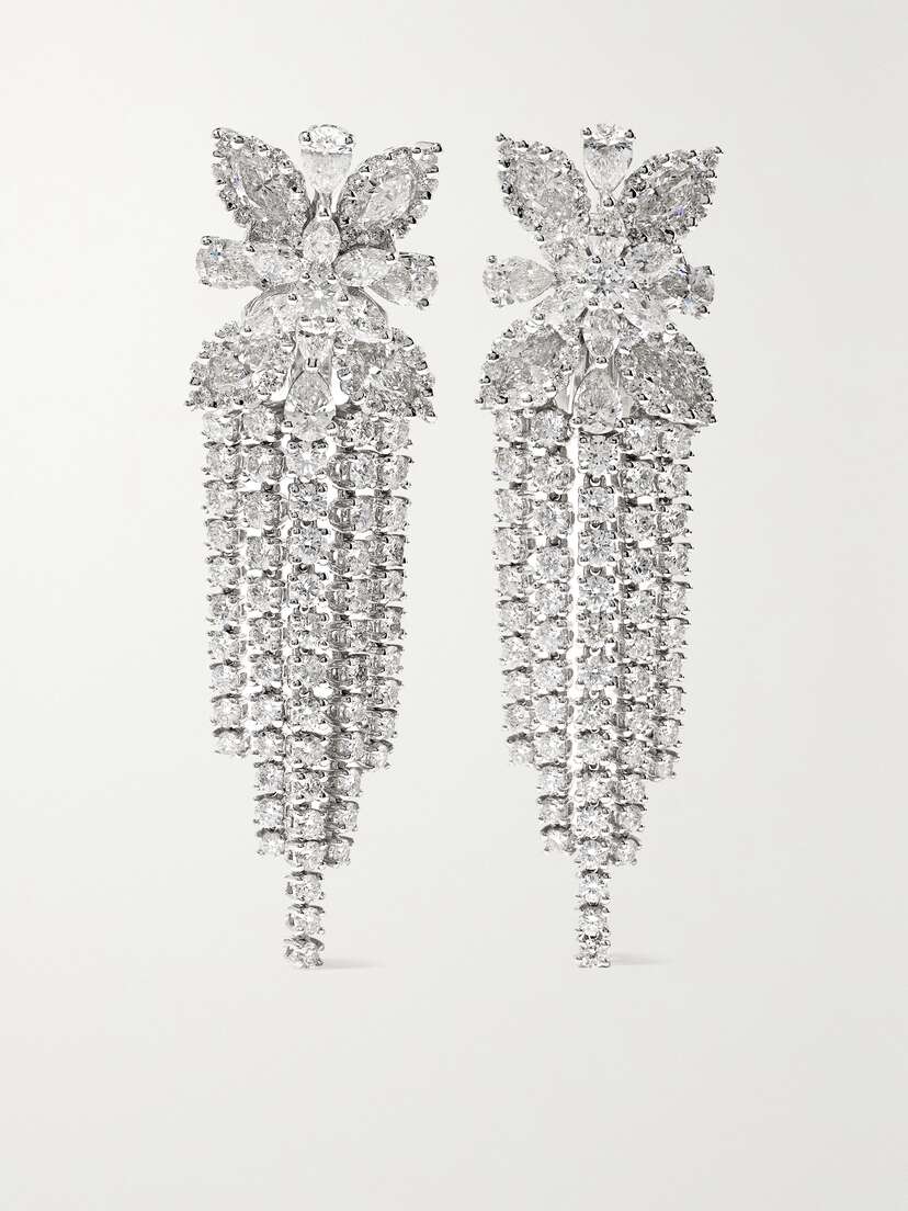 YEPREM 18-karat White Gold Diamond Earrings