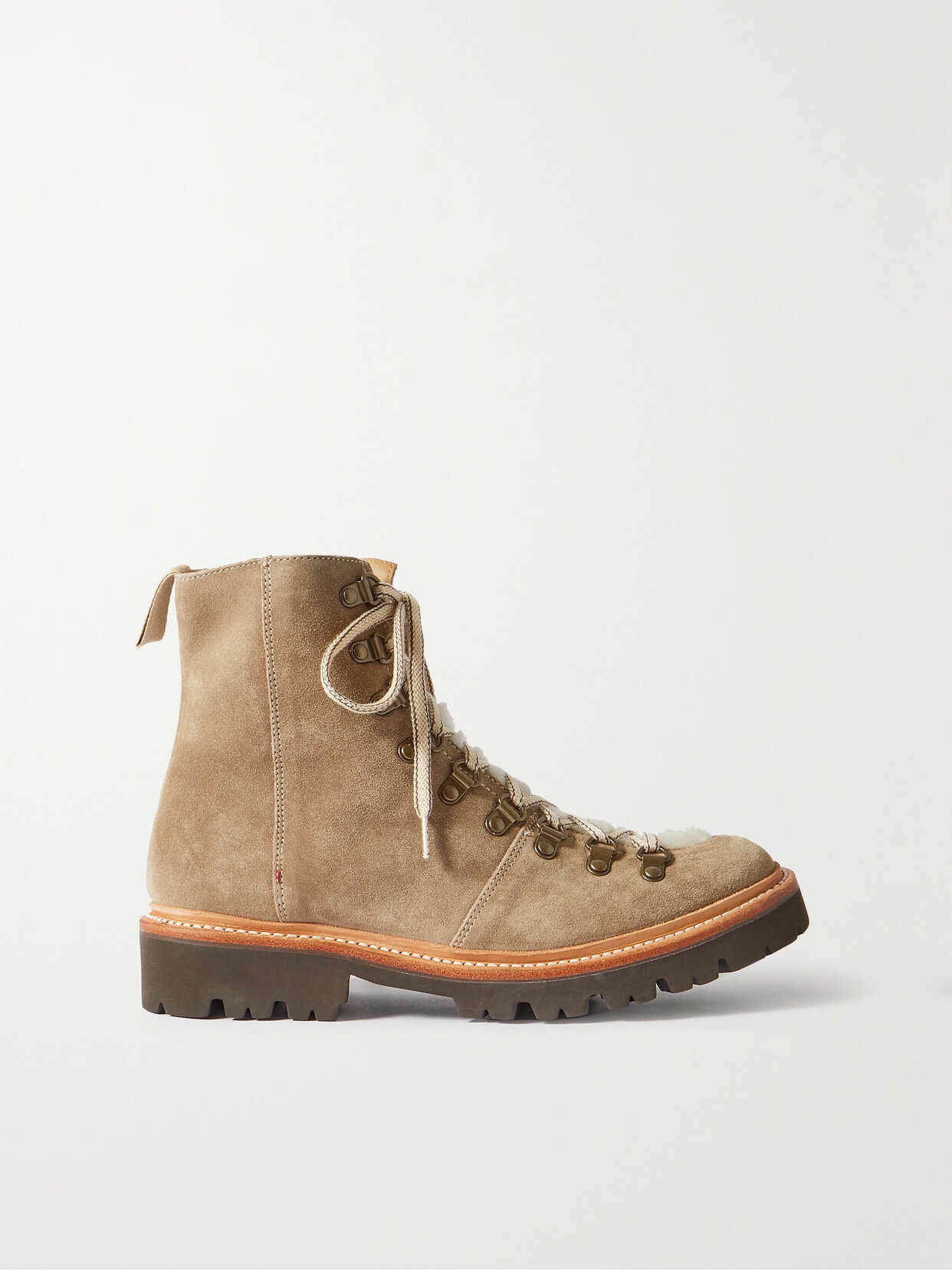 Grenson Nanette Shearling-trimmed Suede Ankle Boots In Brown