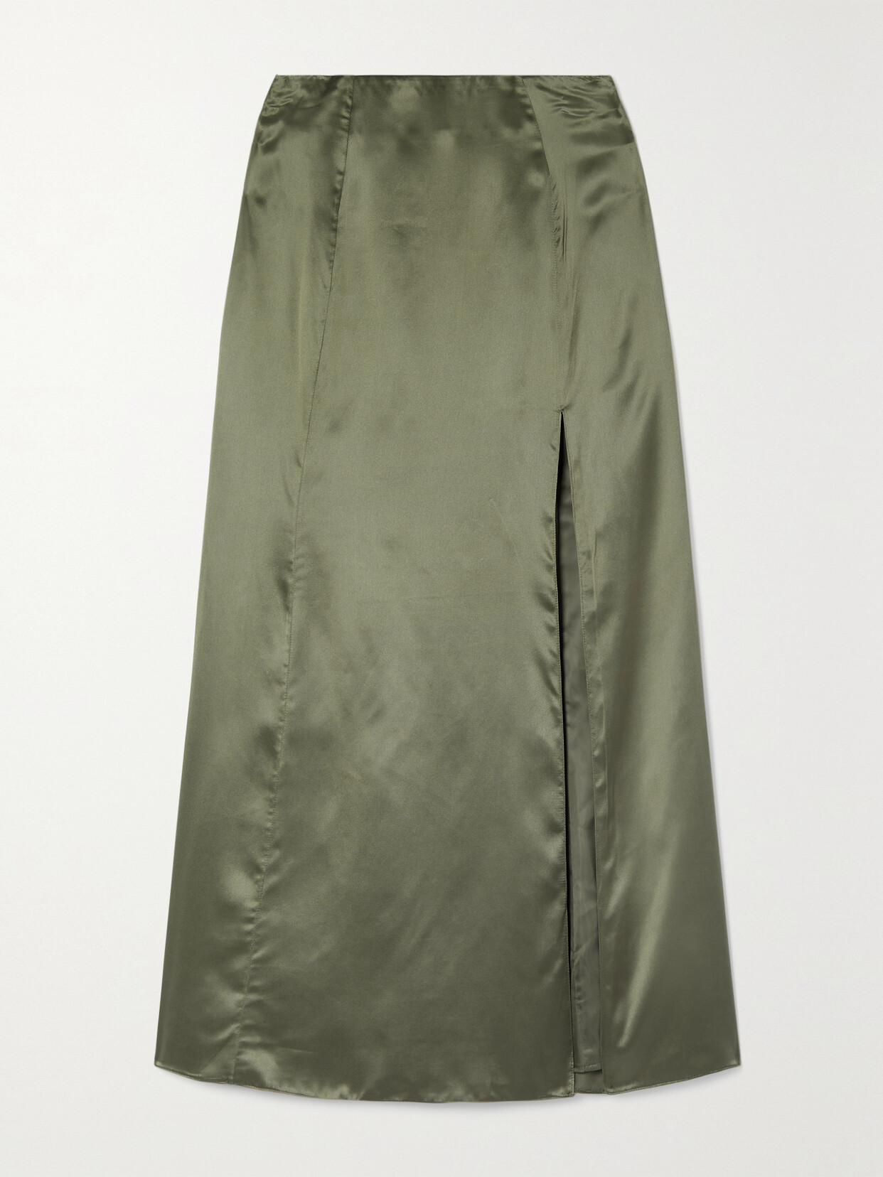 Bite Studios Organic Silk-satin Maxi Skirt In Green