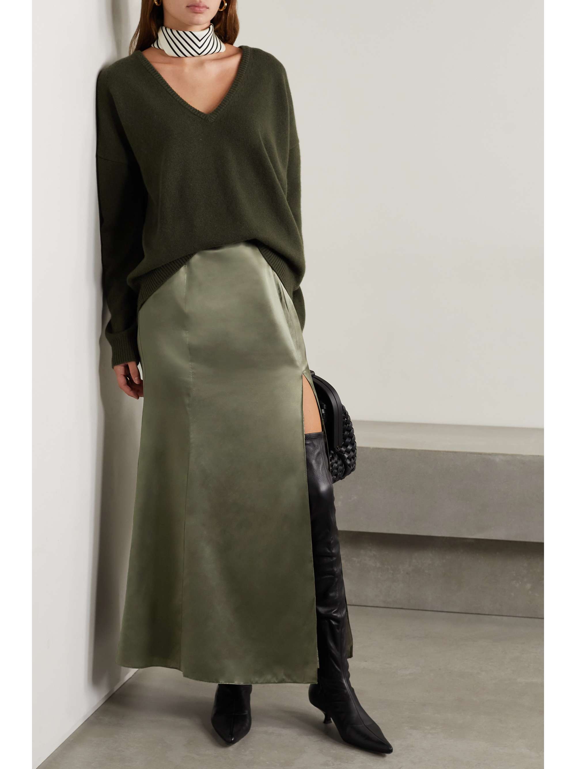 Army green Organic silk-satin maxi skirt | BITE STUDIOS | NET-A-PORTER