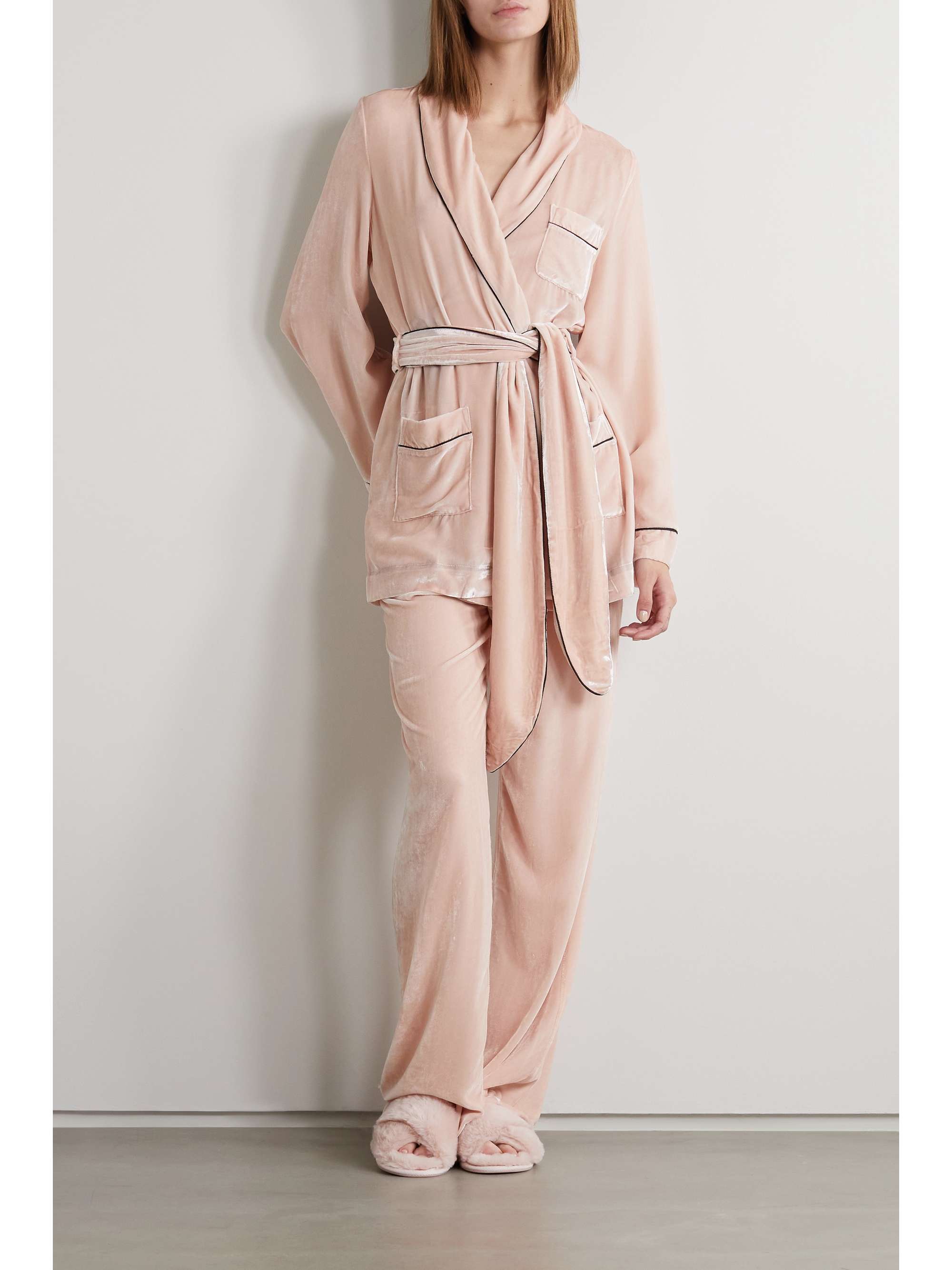 SUSTAIN piped velvet pajama pants 