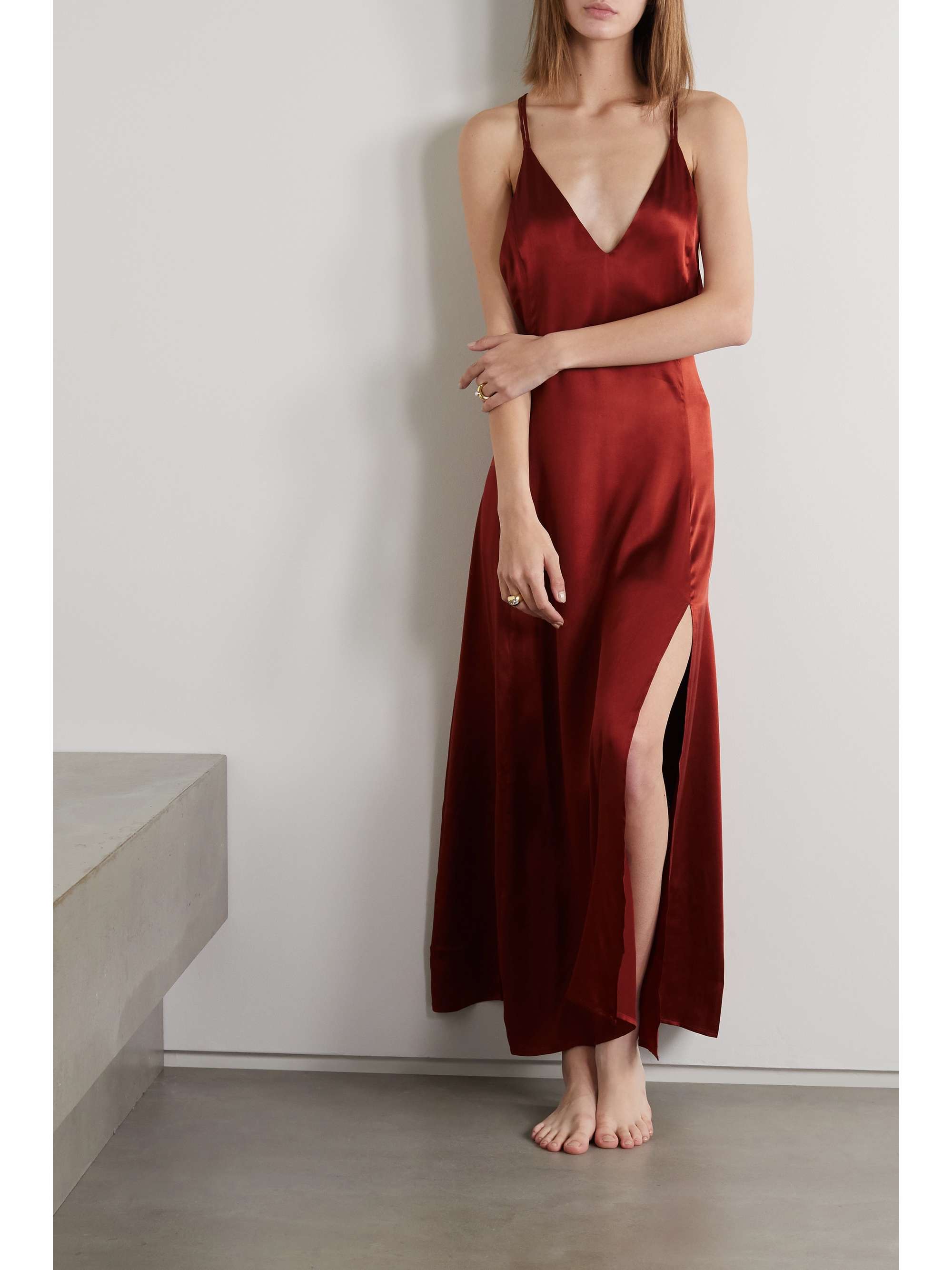 copper satin maxi dress