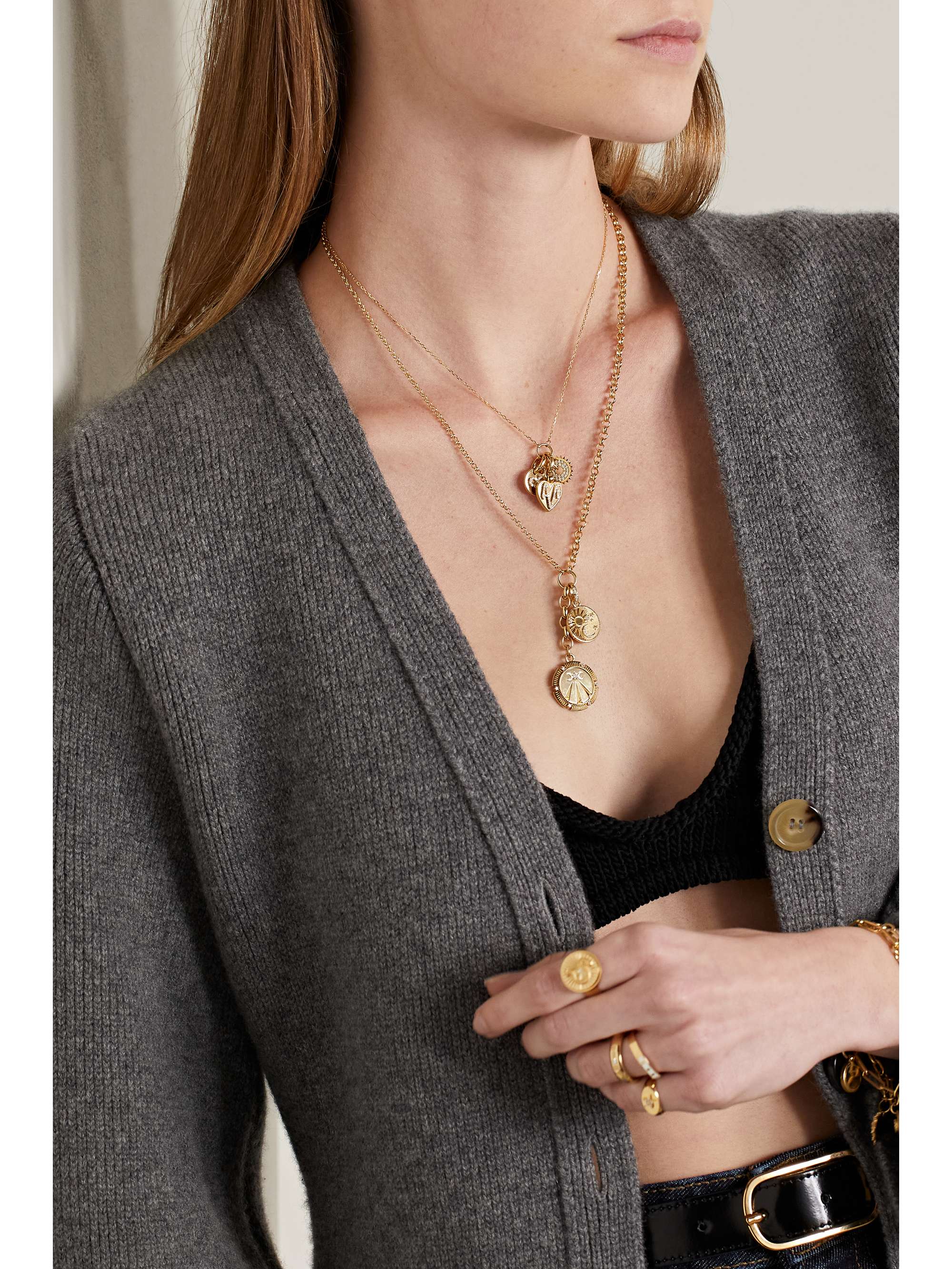 FOUNDRAE Mind Body Soul and Balance Kette aus 18 Karat Gold mit Emaille und Diamanten