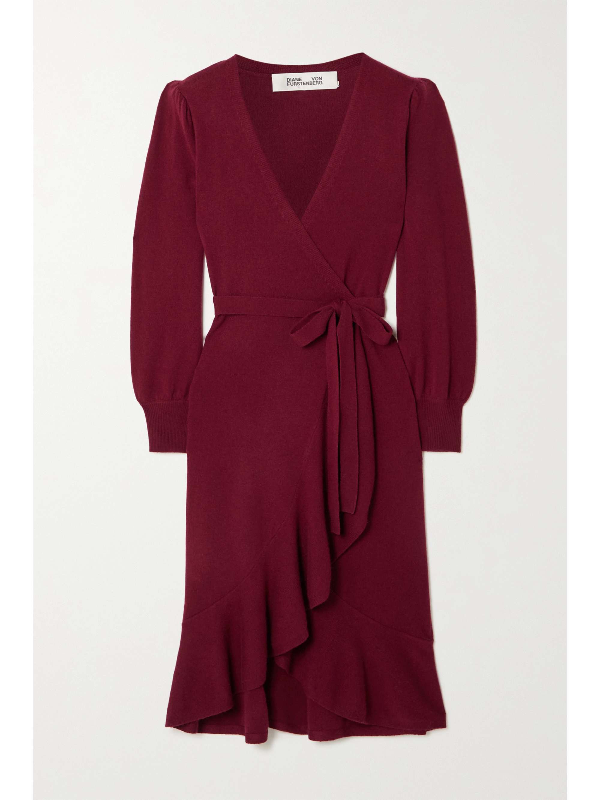 Burgundy Kennedy ruffled wool and cashmere-blend wrap dress | DIANE VON  FURSTENBERG | NET-A-PORTER