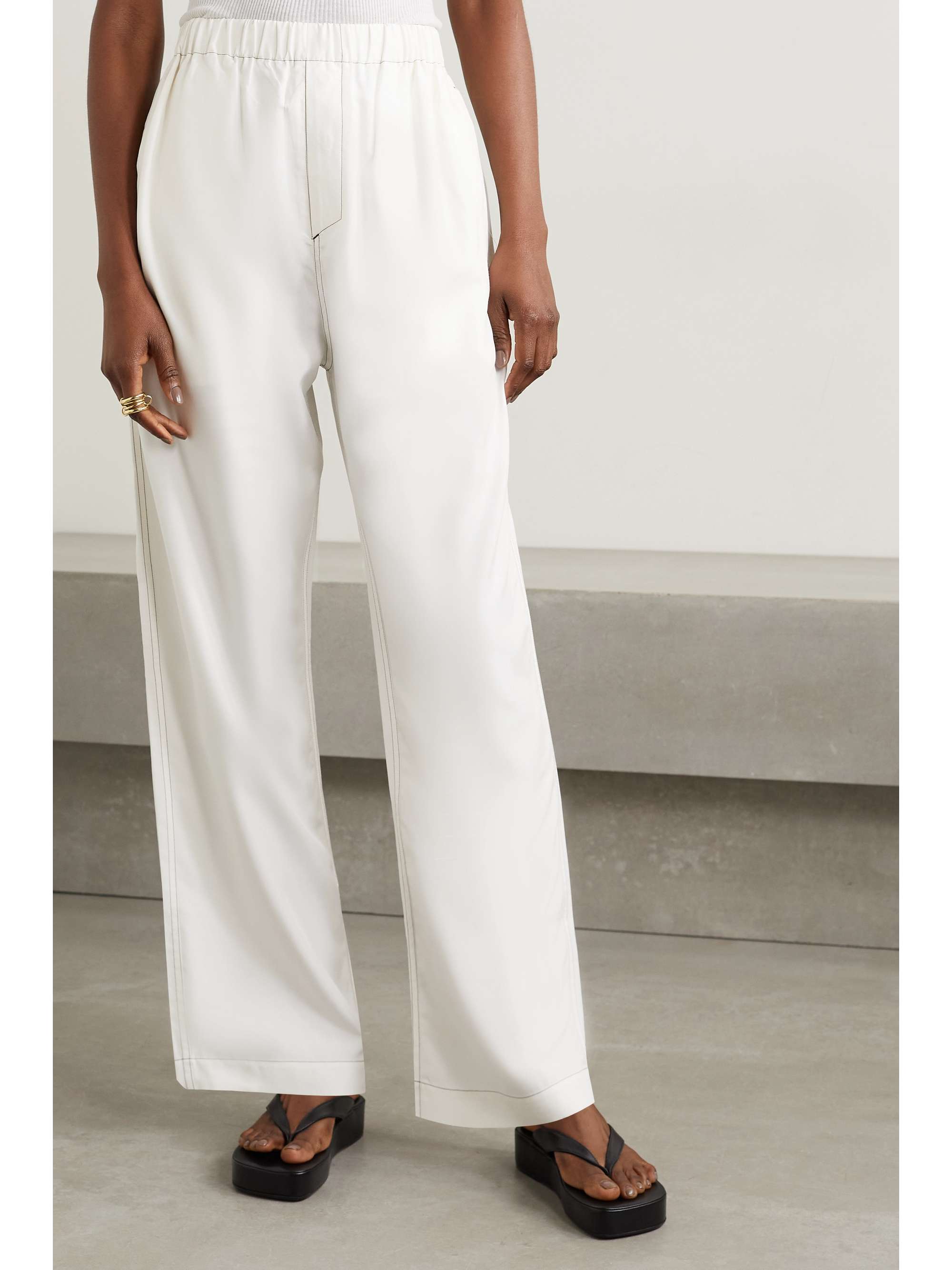 White Silk-charmeuse wide-leg pants 