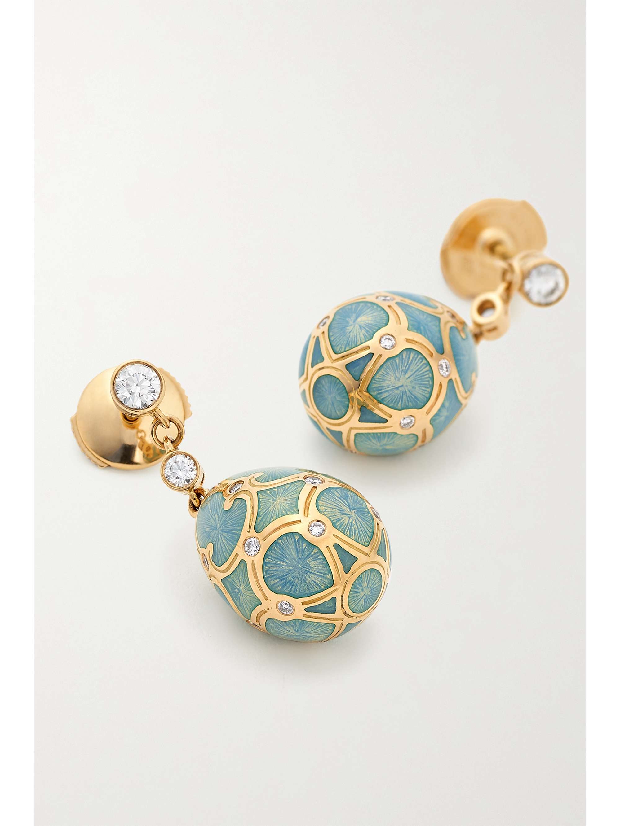 FABERGÉ Heritage 18-karat rose gold, enamel and diamond earrings