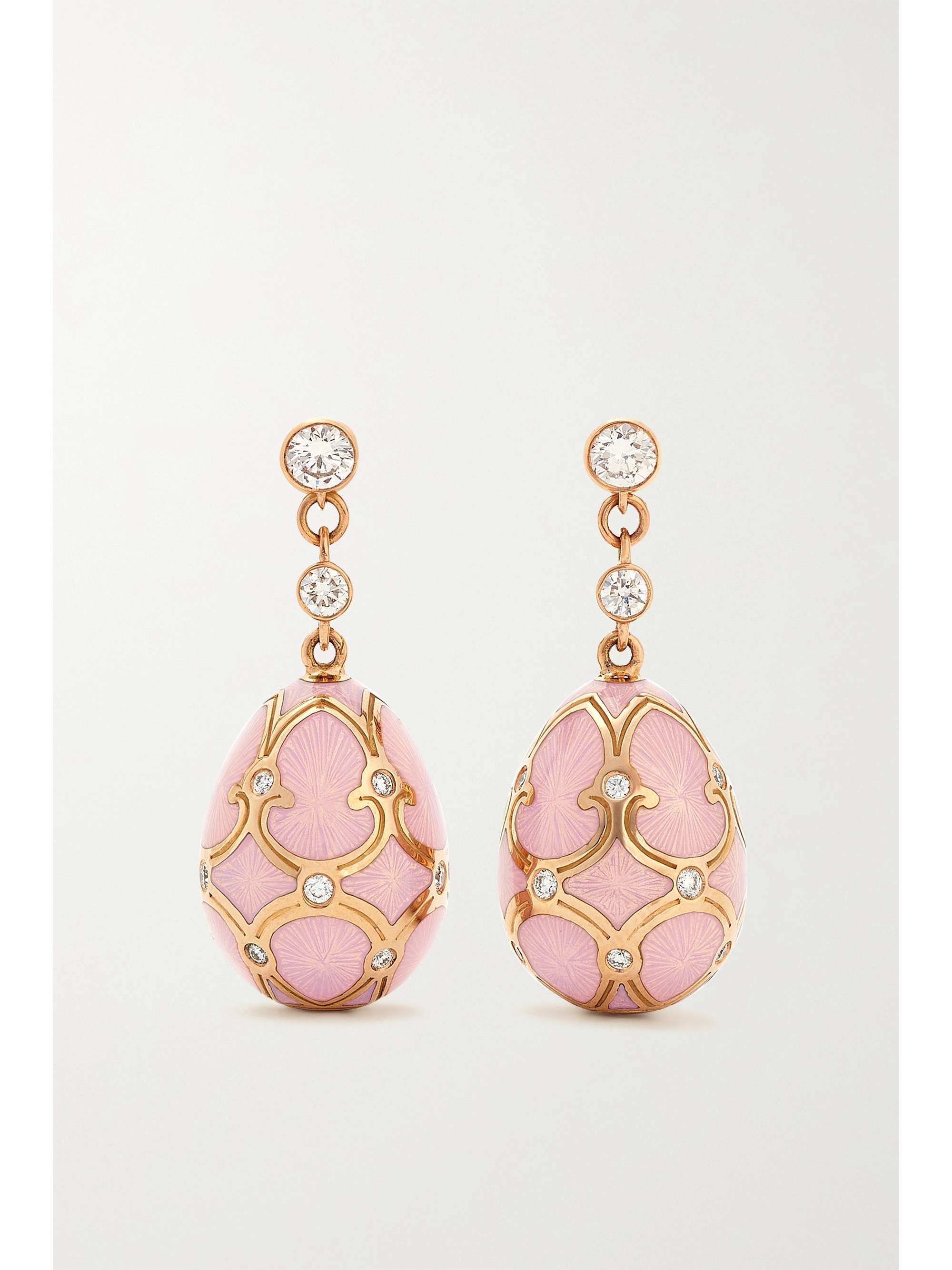 FABERGÉ Heritage 18-karat rose gold, enamel and diamond earrings