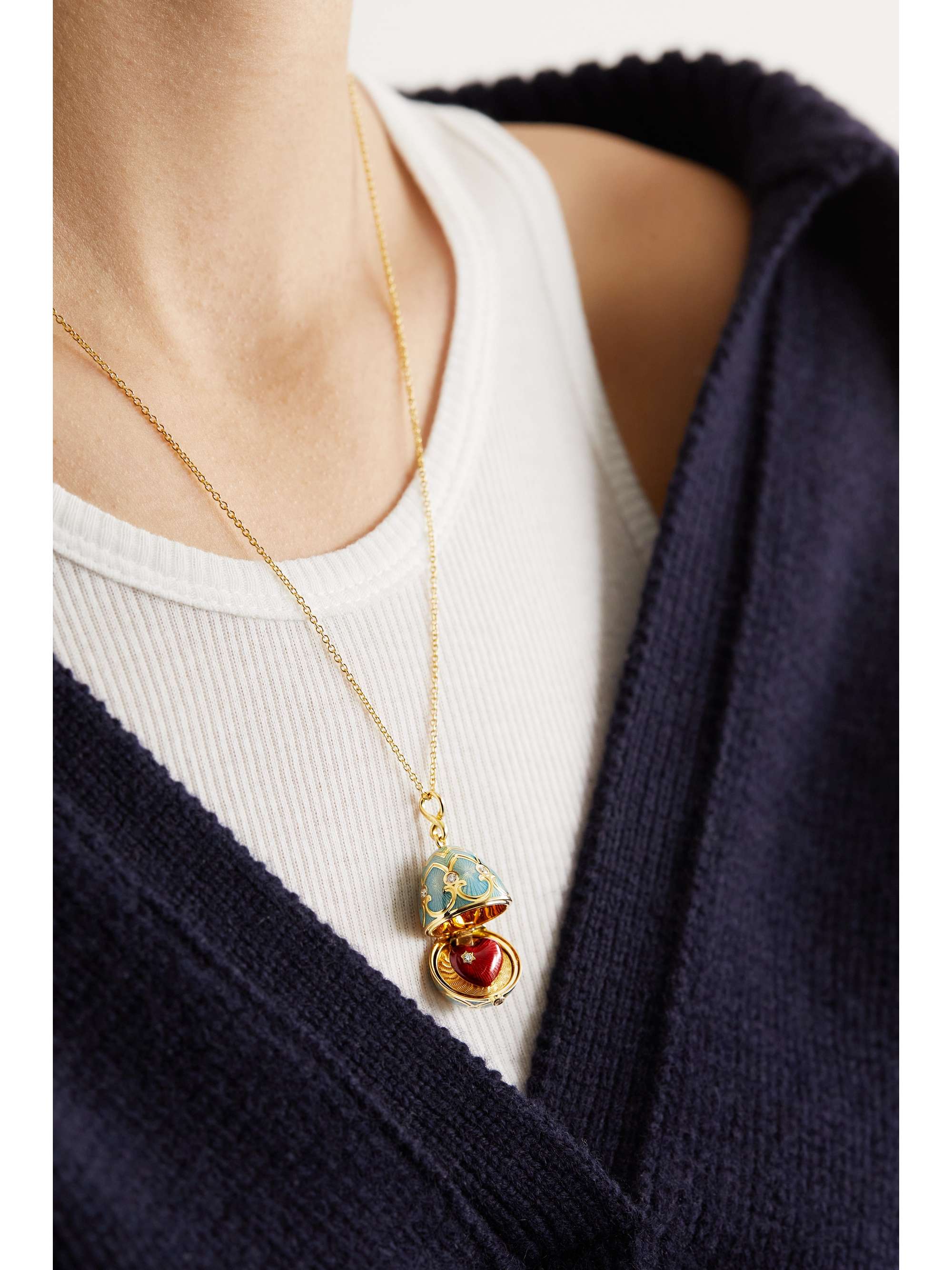 FABERGÉ Heritage Kette mit Ei-Anhänger aus 18 Karat Roségold mit Emaille und Diamanten