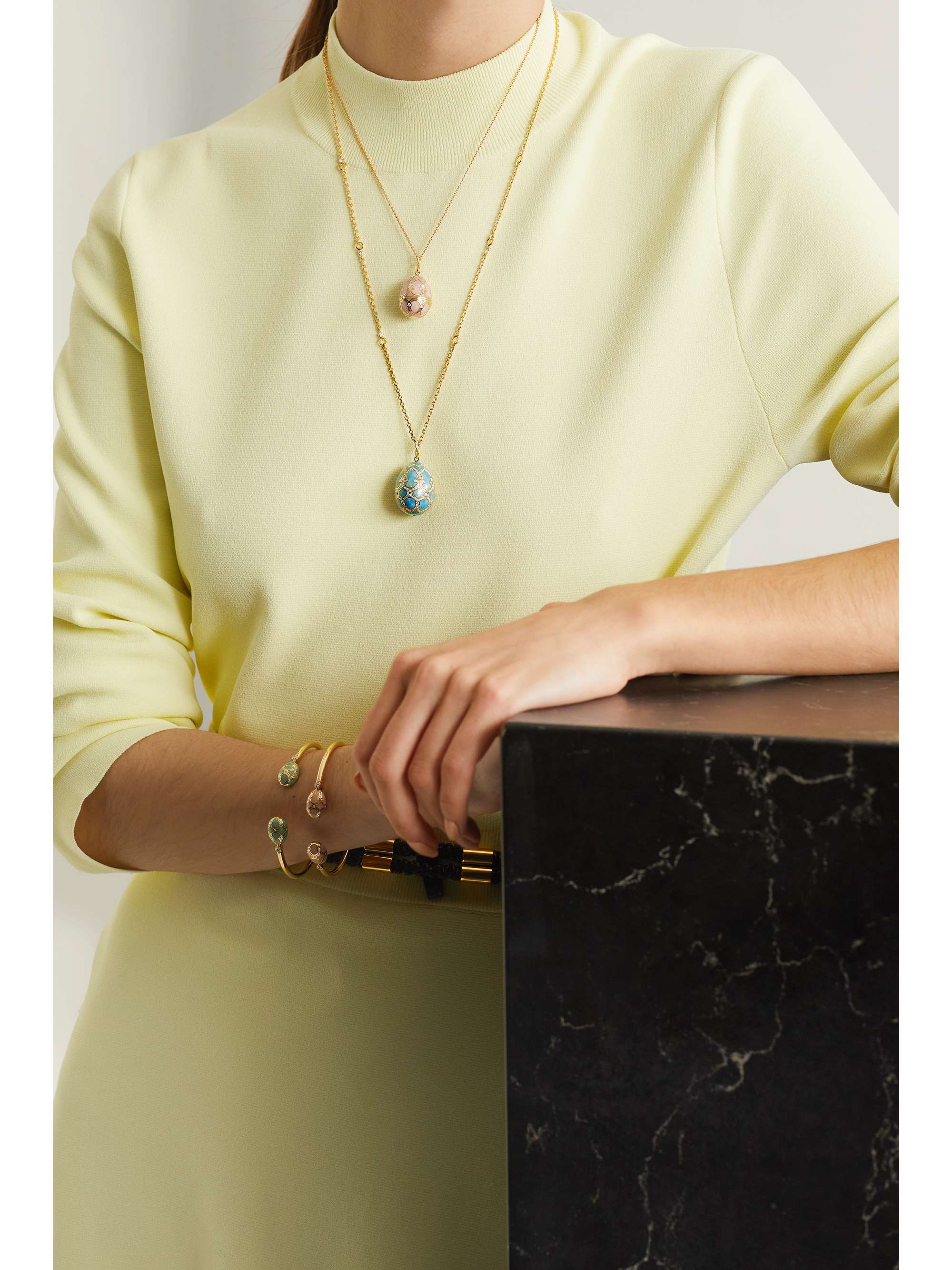 FABERGÉ Heritage 18-karat rose gold, enamel and diamond necklace