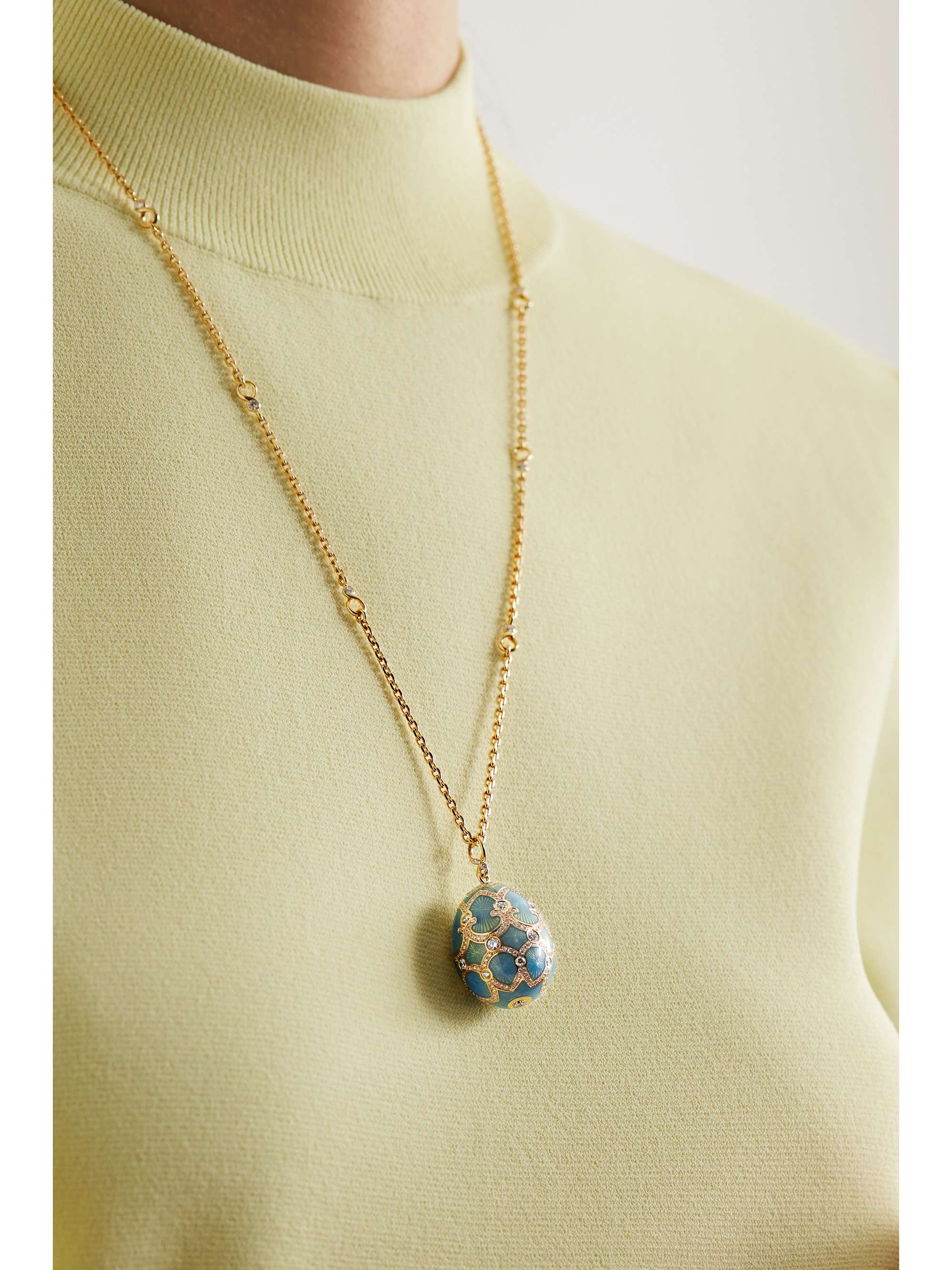 FABERGÉ Heritage 18-karat rose gold, enamel and diamond necklace