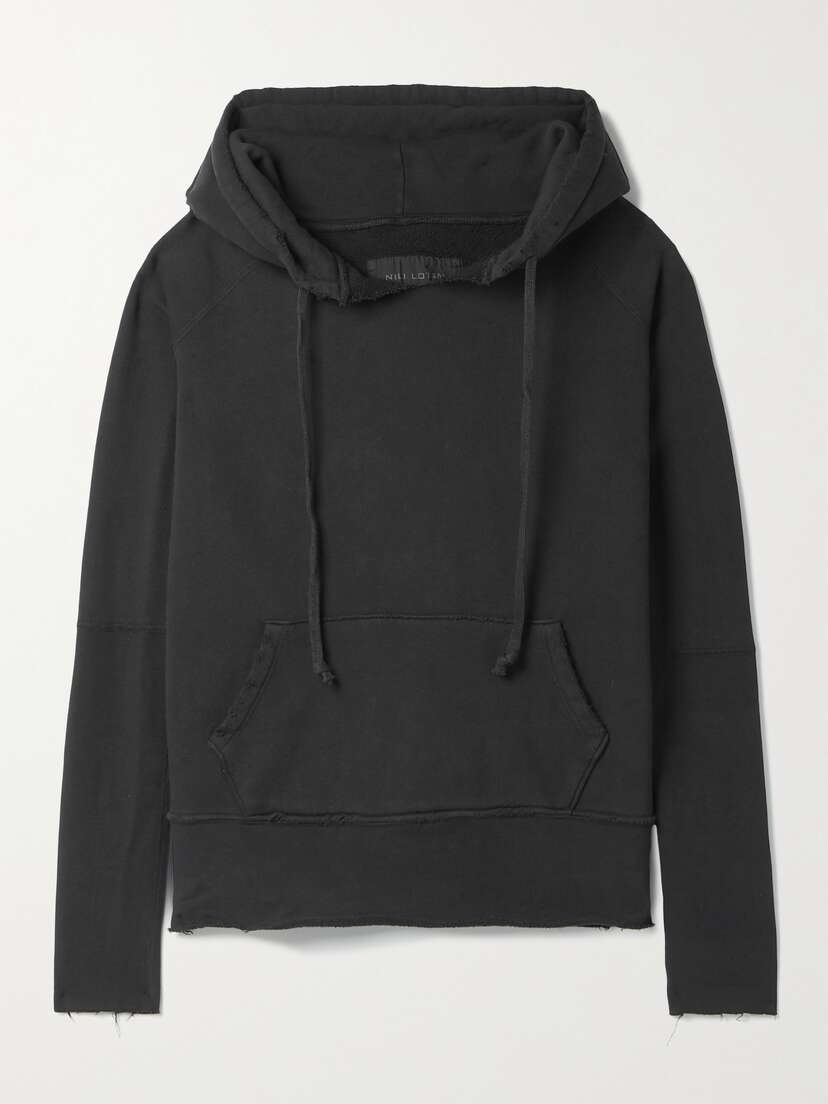Nili Lotan | Black | Janie Distressed Cotton-jersey Hoodie_ | $27