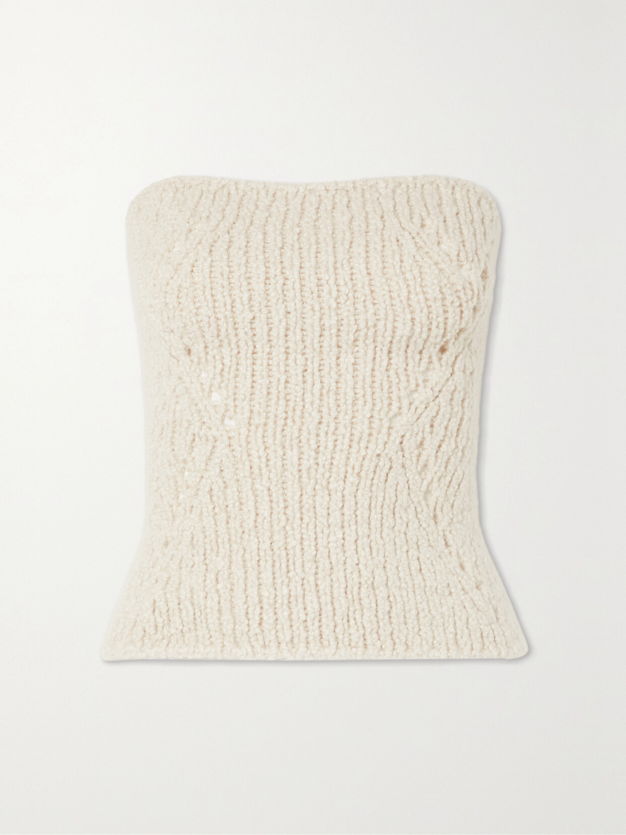 Khaite Charlie Strapless Ribbed Cashmere Top In Ivory