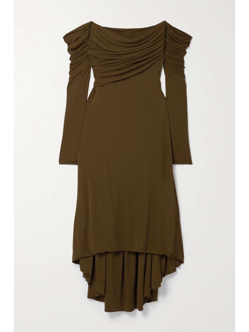 KHAITE Nerissa Off-the-shoulder Asymmetric Crepe Dress
