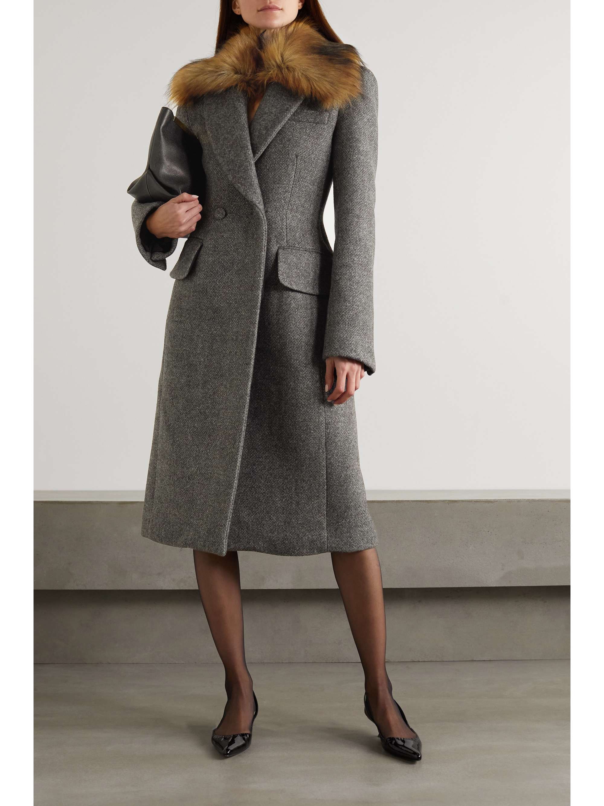 KHAITE Finna double-breasted faux fur-trimmed wool coat