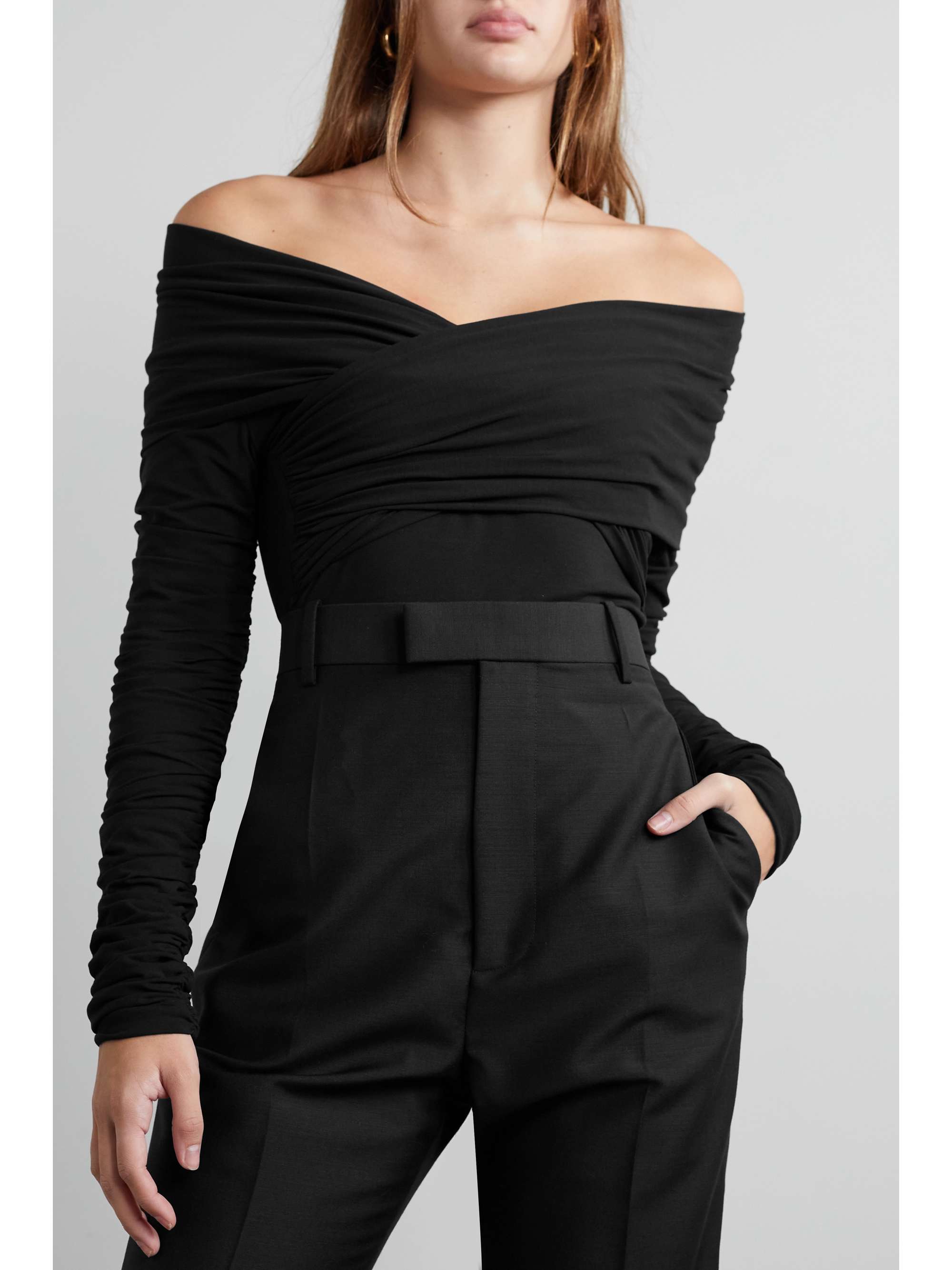 KHAITE Lili off-the-shoulder draped stretch-cotton jersey bodysuit