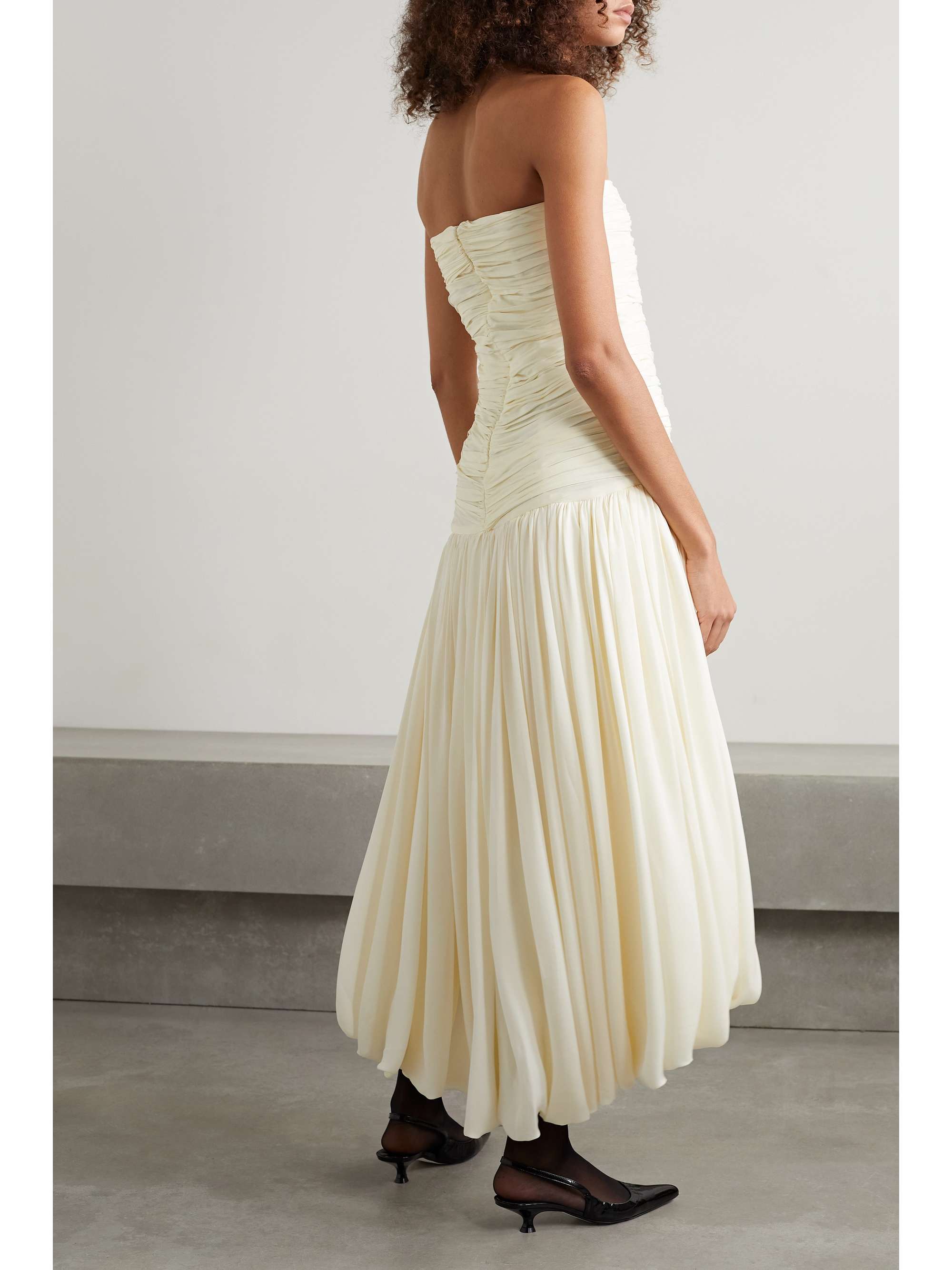 KHAITE Shivani strapless gathered silk crepe de chine midi dress