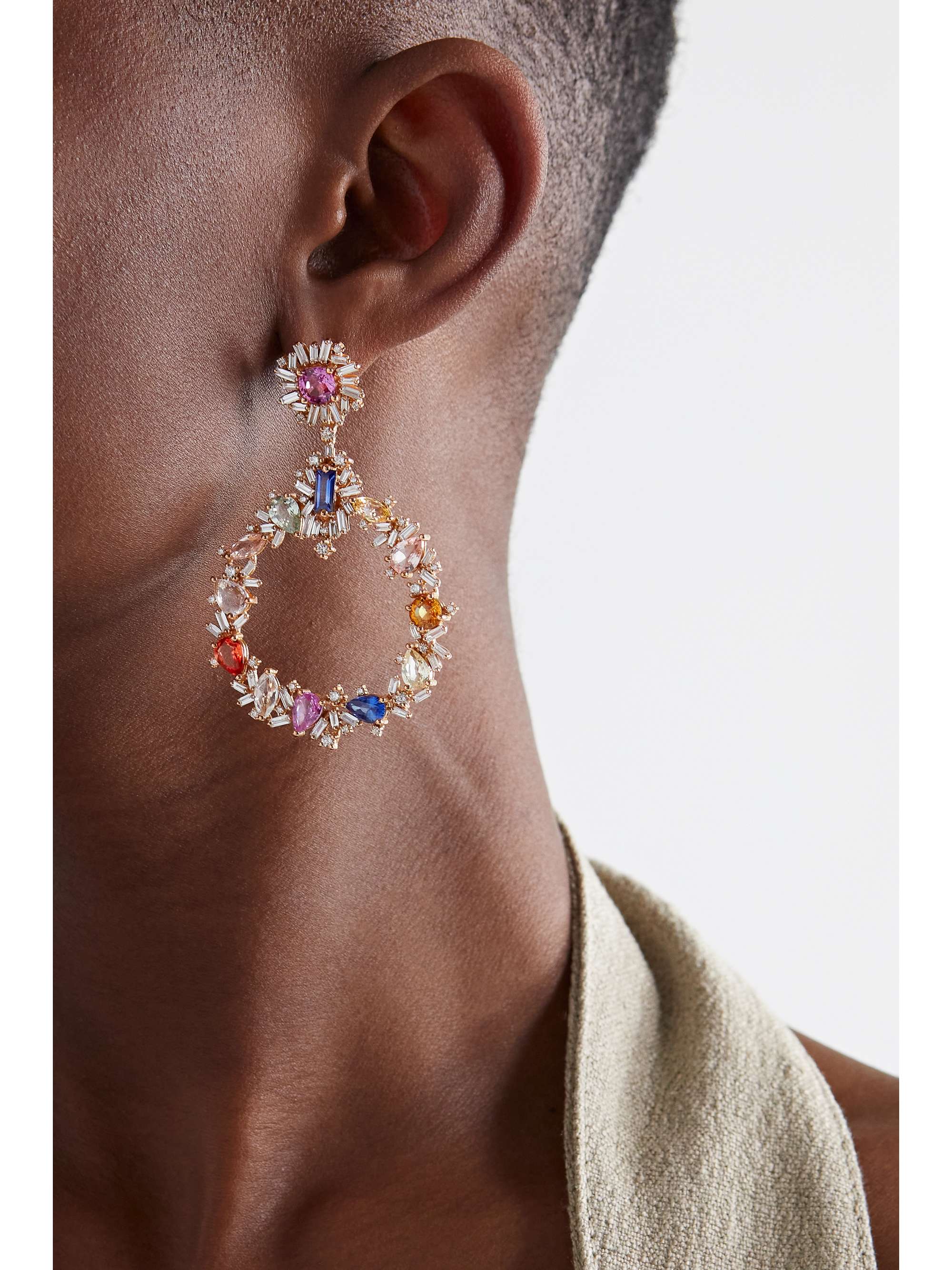 SUZANNE KALAN 18-karat rose gold, sapphire and diamond earrings