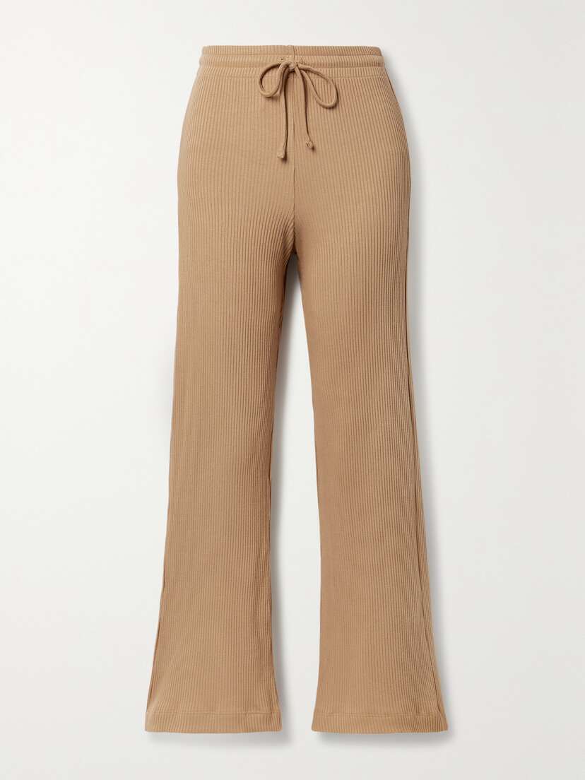 LESET Ali Ribbed Stretch-knit Track Pants - x large