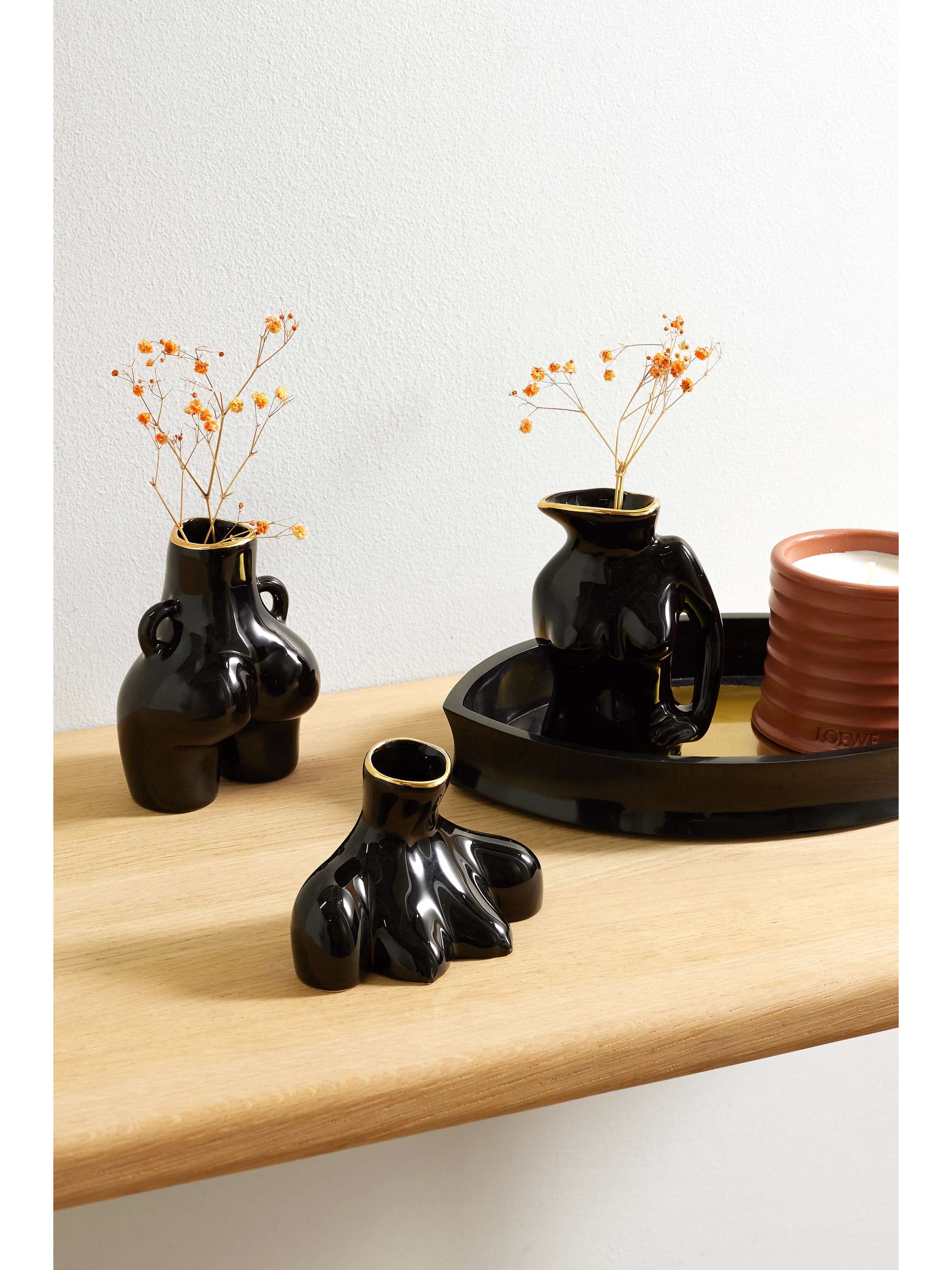 ANISSA KERMICHE Jugs Jug, Love Handles and Breast Friend mini gold-plated earthenware vase set