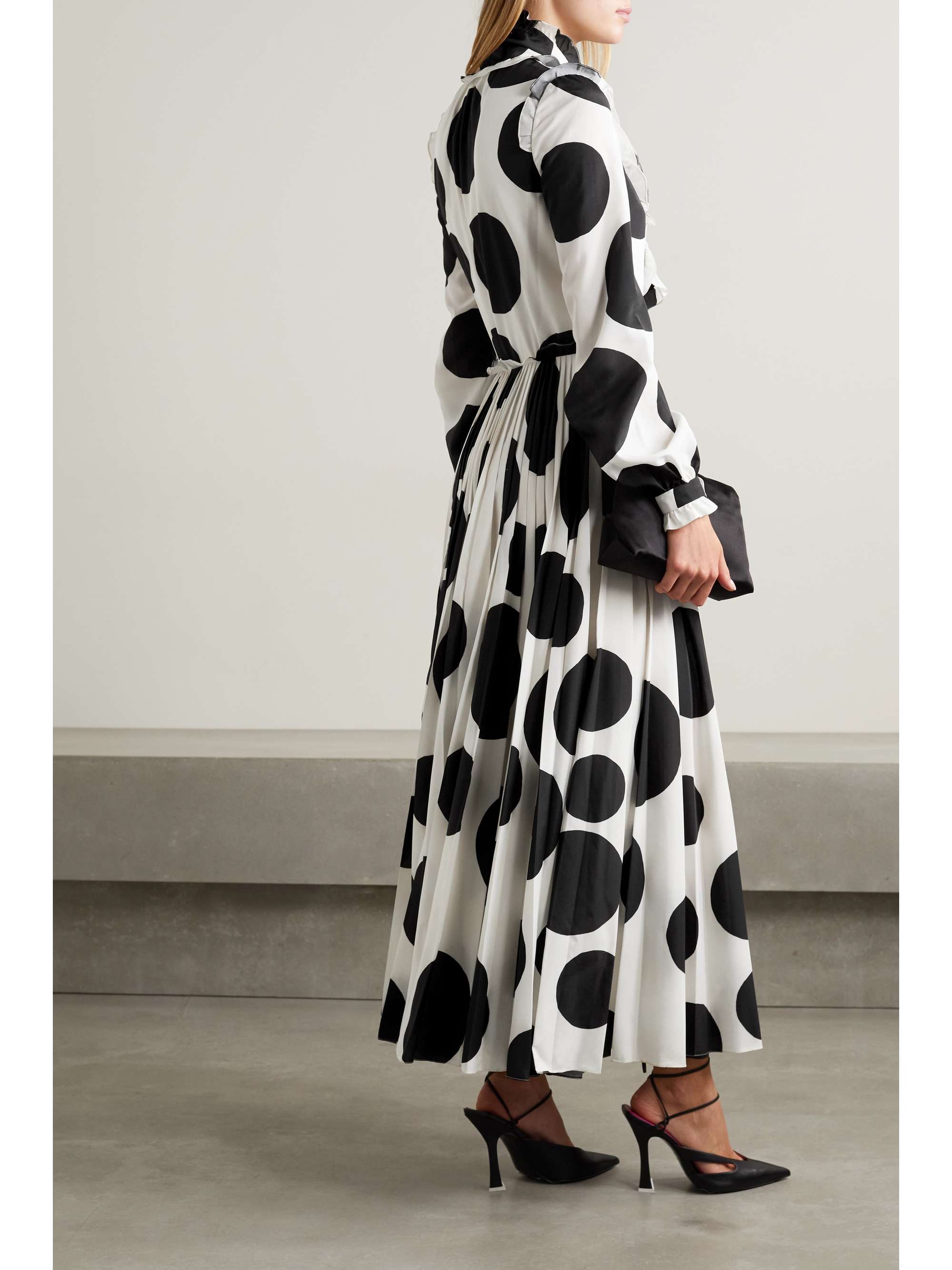 CAROLINA HERRERA 蝴蝶领结波点绉纱中长连衣裙