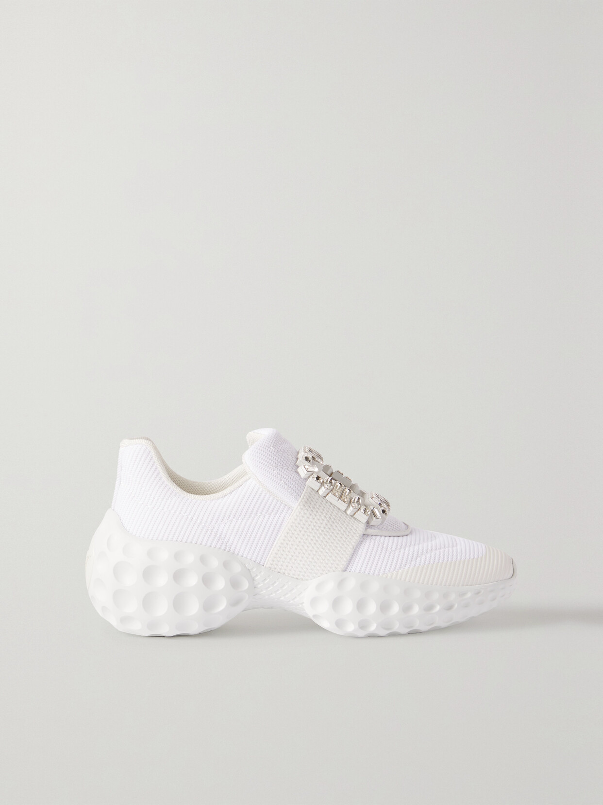Roger Vivier Luna Viv Crystal-embellished Mesh Sneakers In White