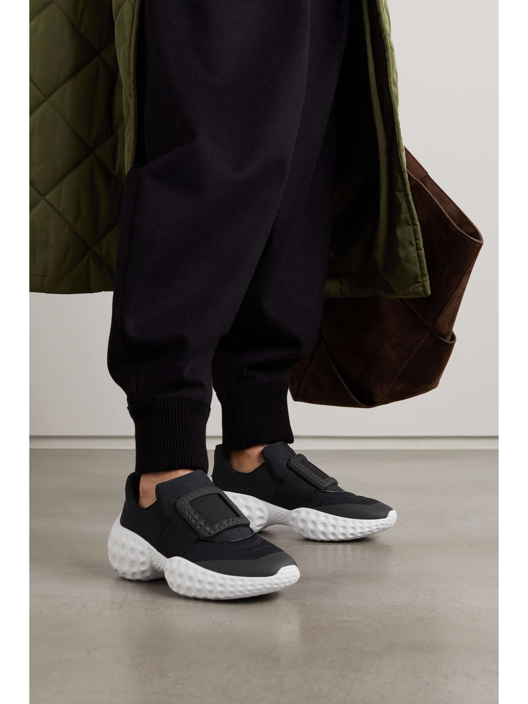 ROGER VIVIER Viv Run embellished mesh and leather sneakers