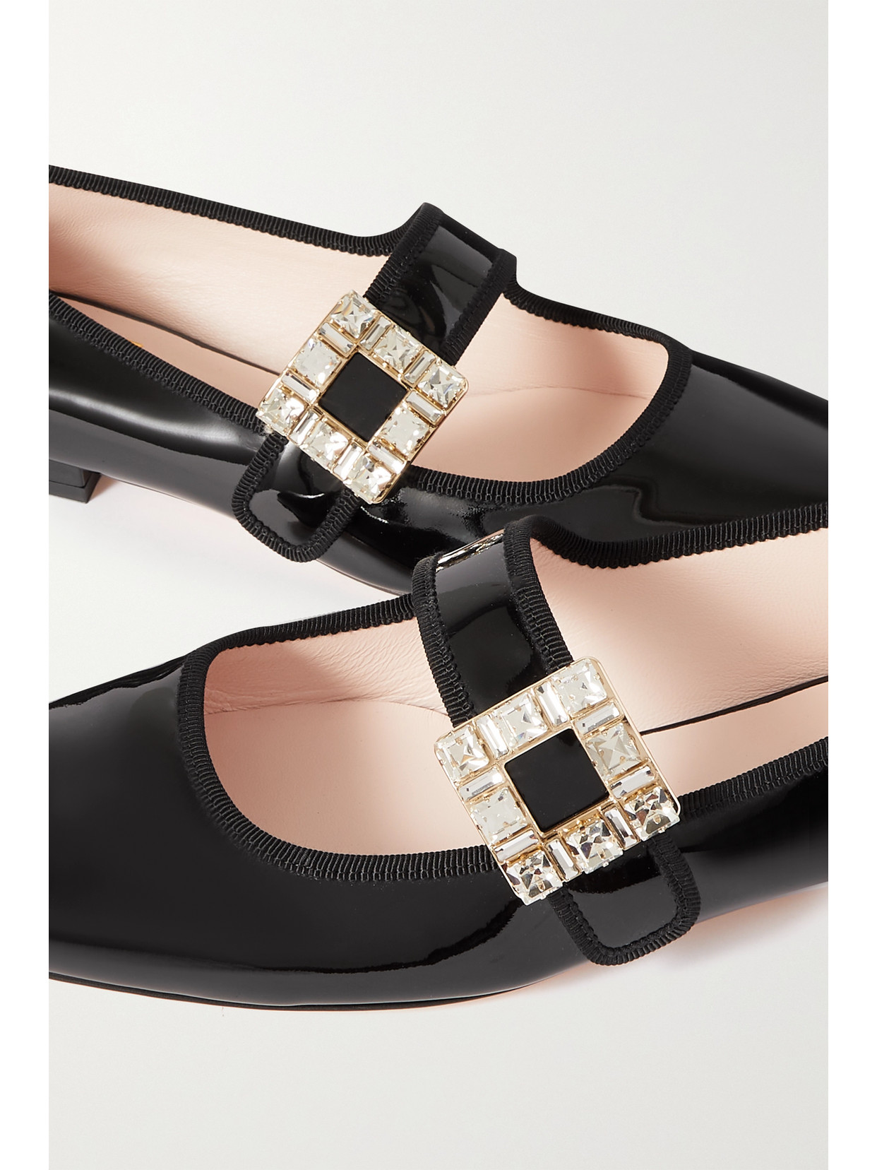 Shop Roger Vivier Très Vivier Strass Babies Crystal-embellished Patent-leather Ballet Flats In Black