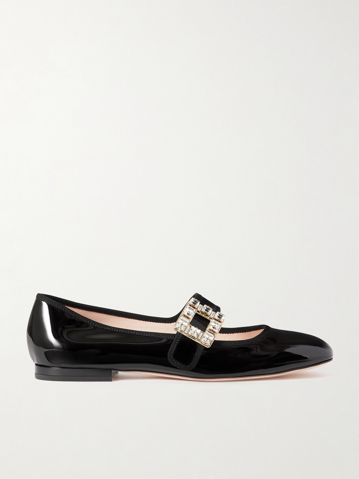 Shop Roger Vivier Très Vivier Strass Babies Crystal-embellished Patent-leather Ballet Flats In Black