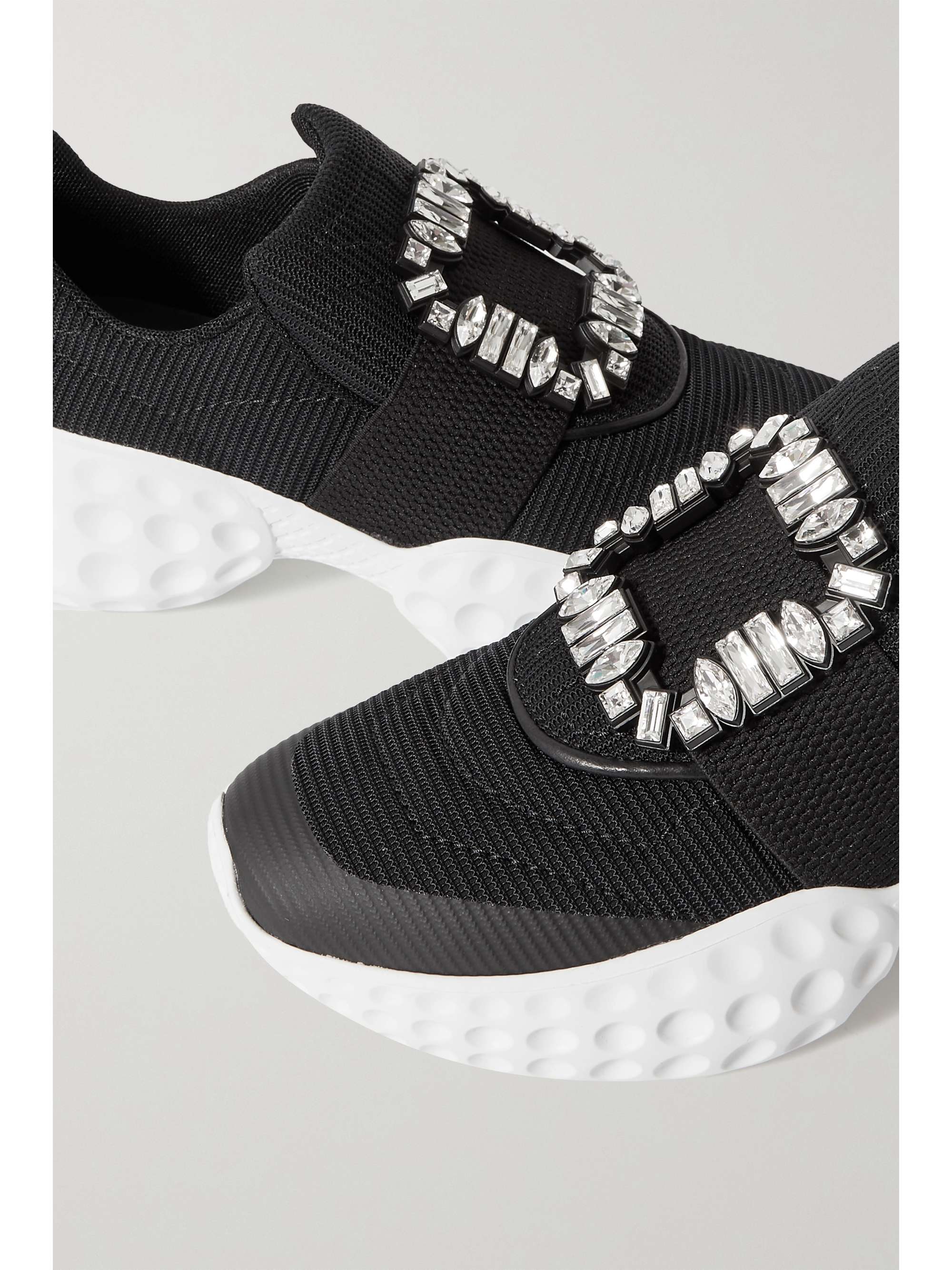 ROGER VIVIER Viv Run crystal-embellished neoprene, mesh and leather sneakers