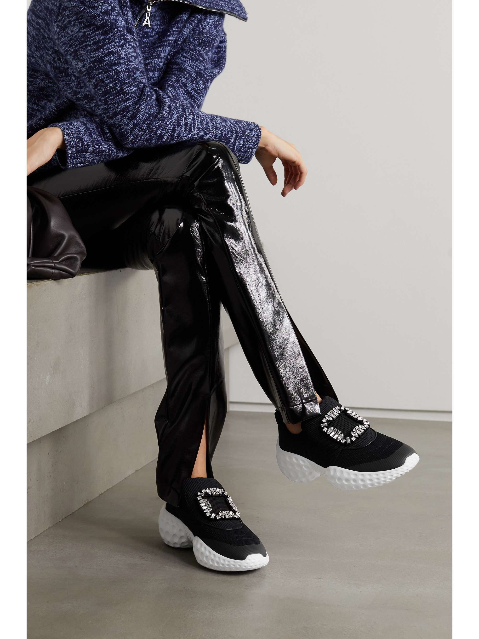 ROGER VIVIER Viv Run crystal-embellished neoprene, mesh and leather sneakers