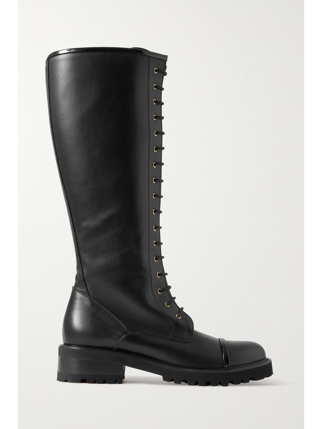 MALONE SOULIERS BRYN PATENT-TRIMMED LEATHER KNEE BOOTS