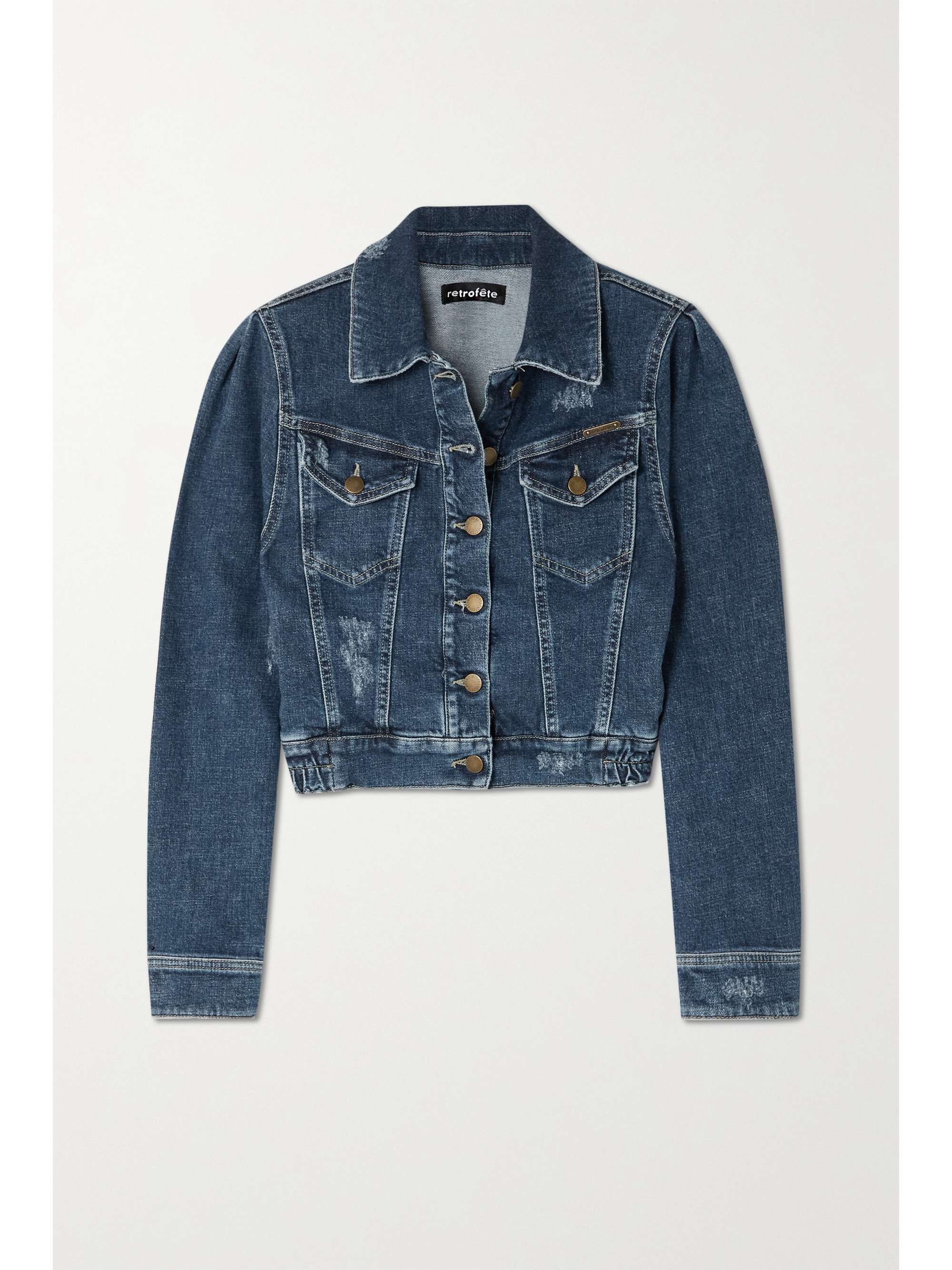 cropped denim distressed jacket