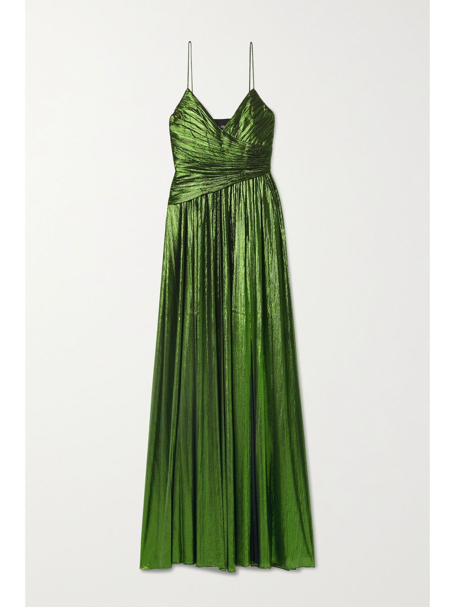 Pleated Lame Gown Green