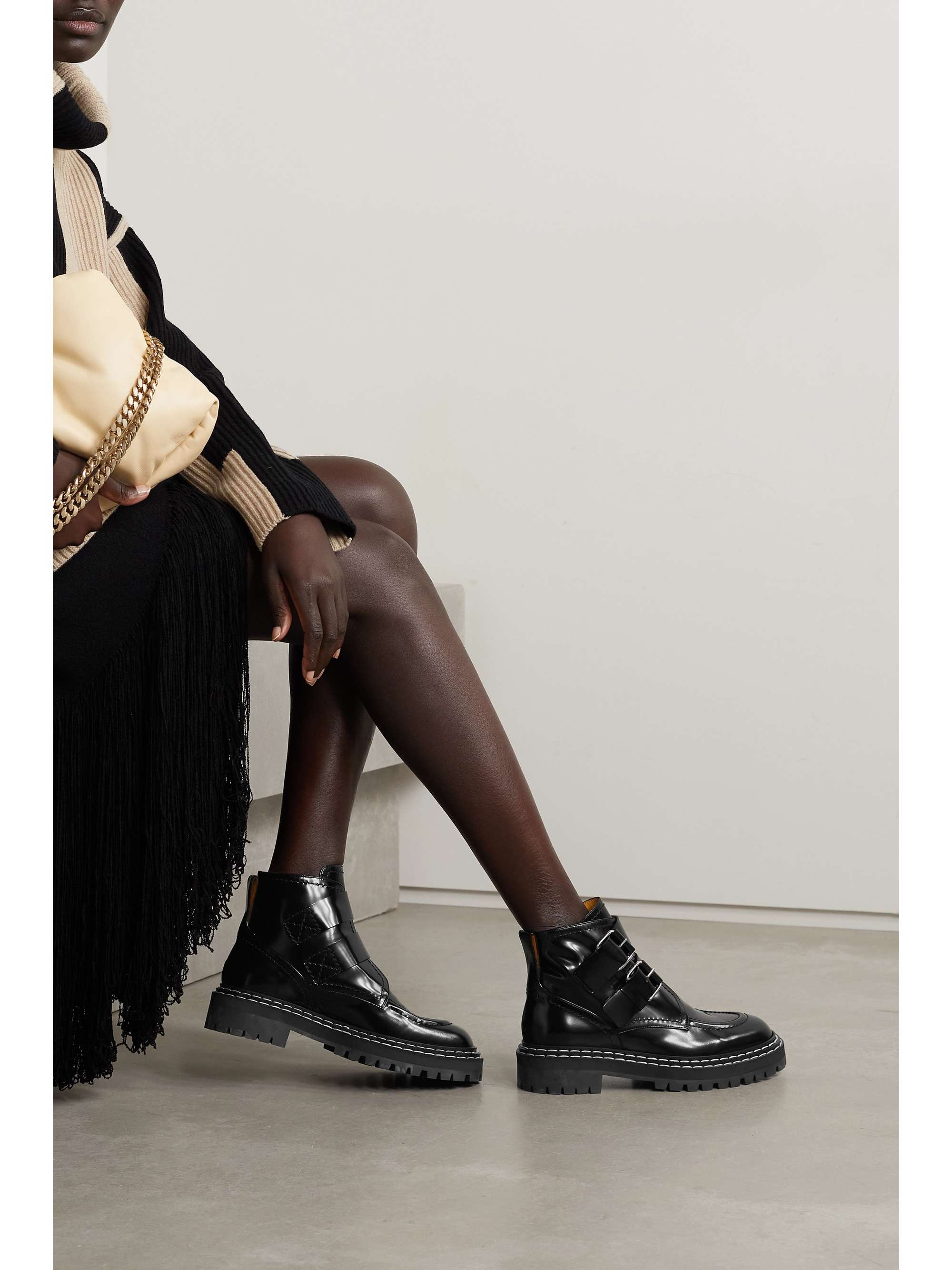 PROENZA SCHOULER Buckled glossed-leather ankle boots | NET-A-PORTER