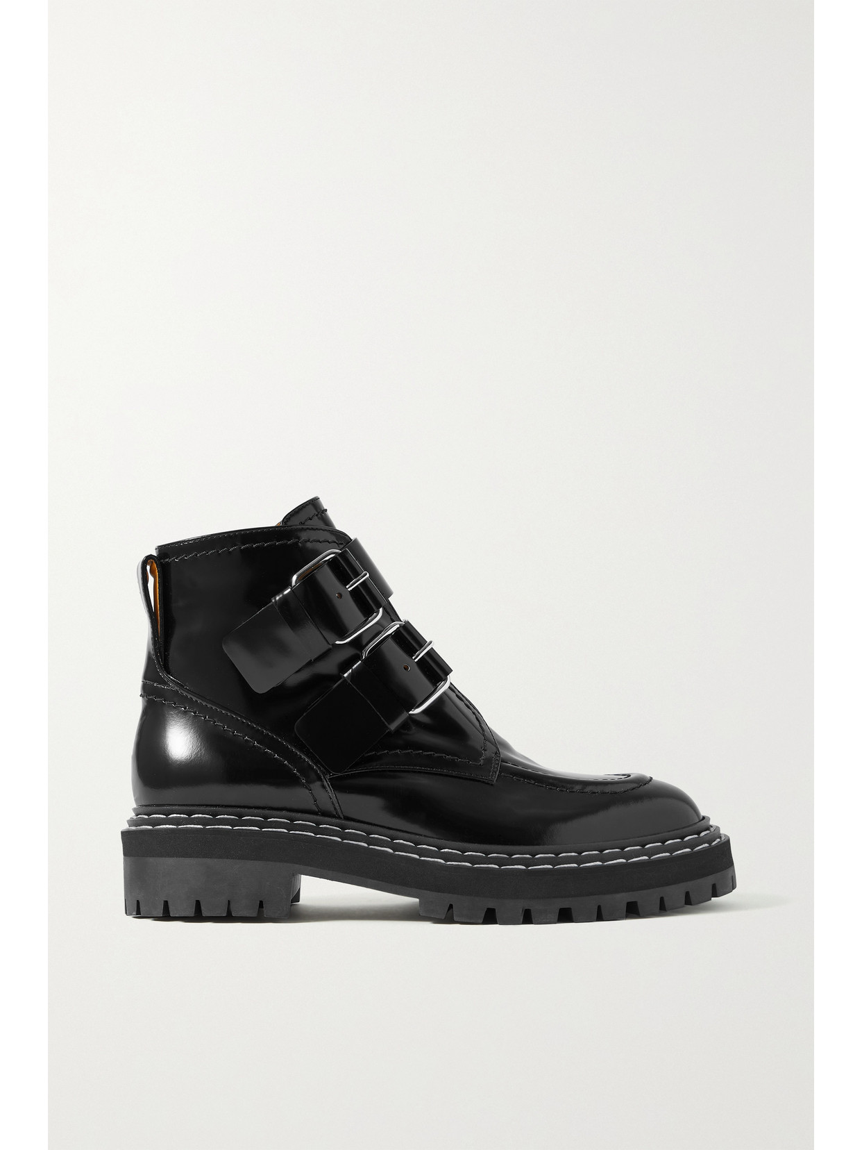 Proenza Schouler Buckled Glossed-leather Ankle Boots - Black