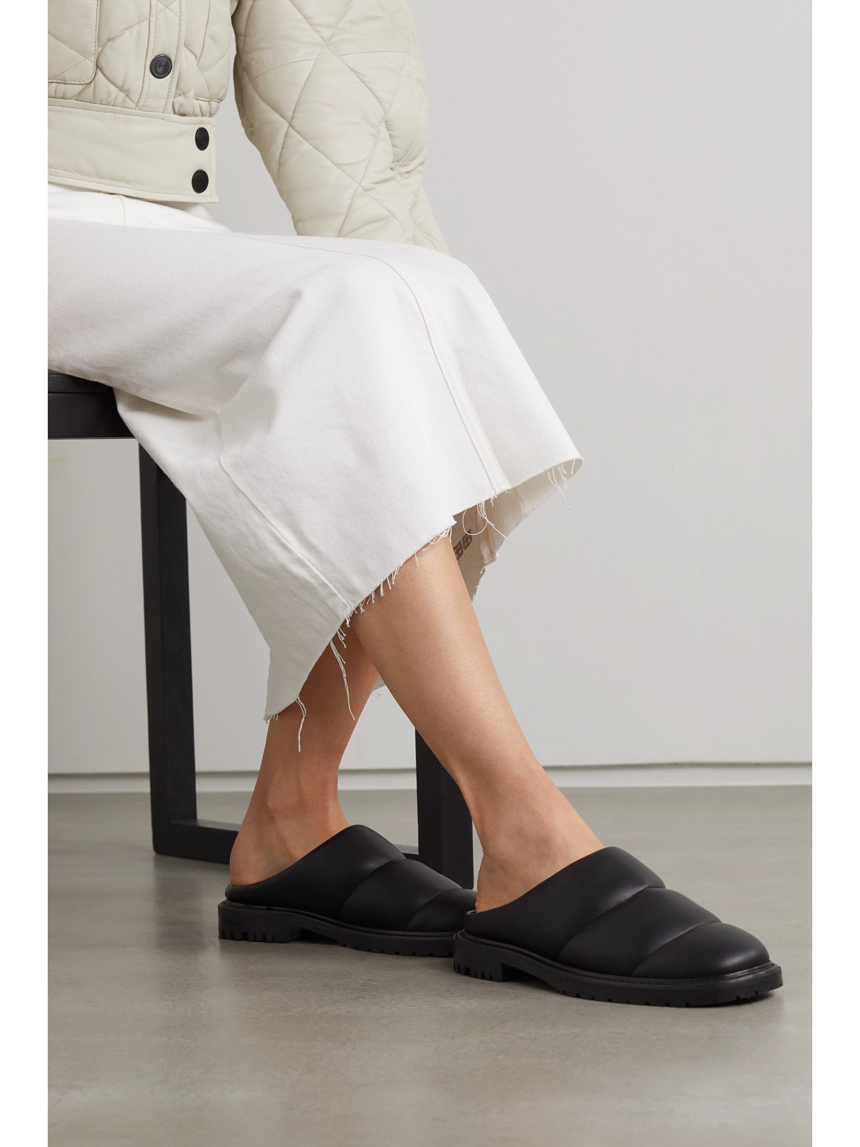 Staud Astro Quilted Vegan Leather Mules In Black