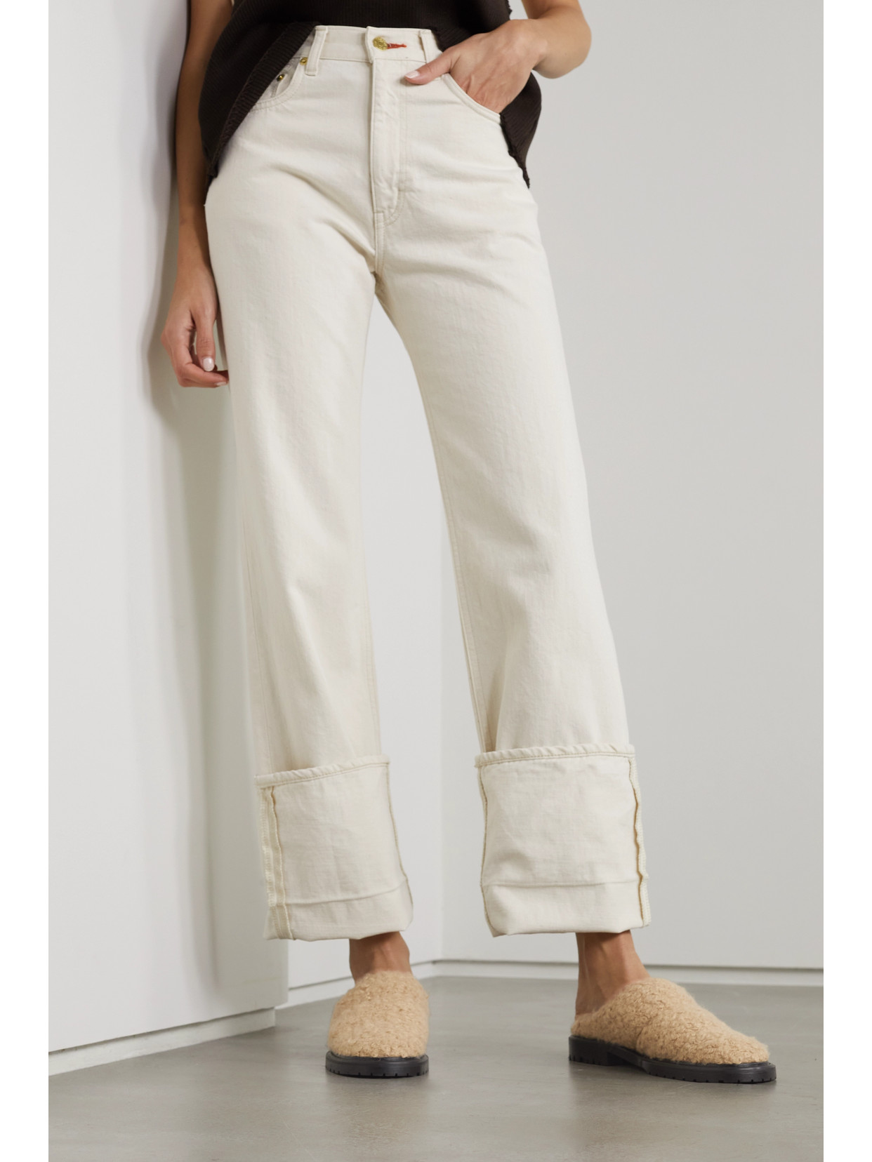 Staud Astro Quilted Faux Shearling Mules In Neutrals